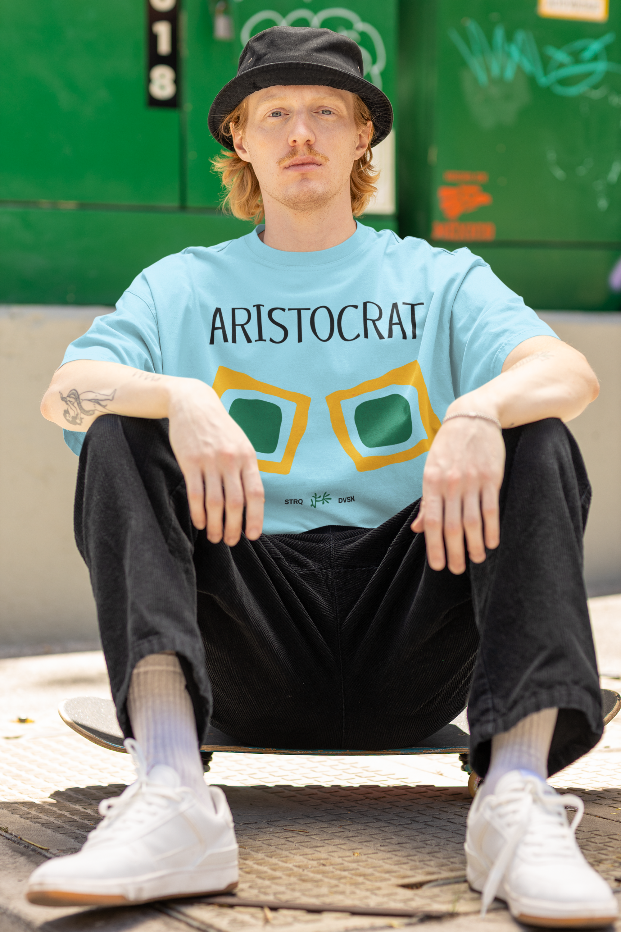 Baby Blue Aristocrat Oversized Printed T-Shirt