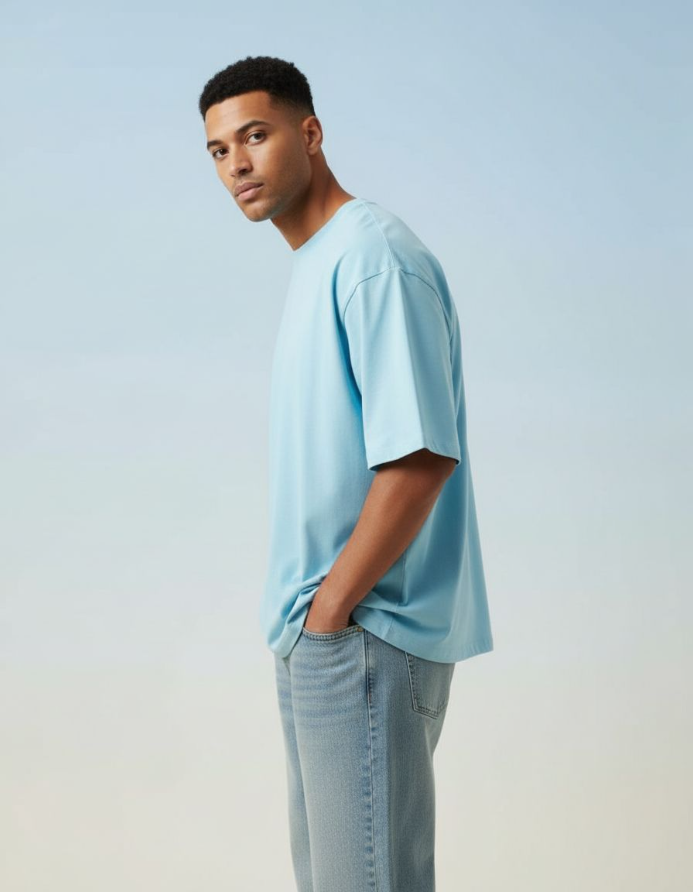 Solid Baby Blue Oversized T-Shirt