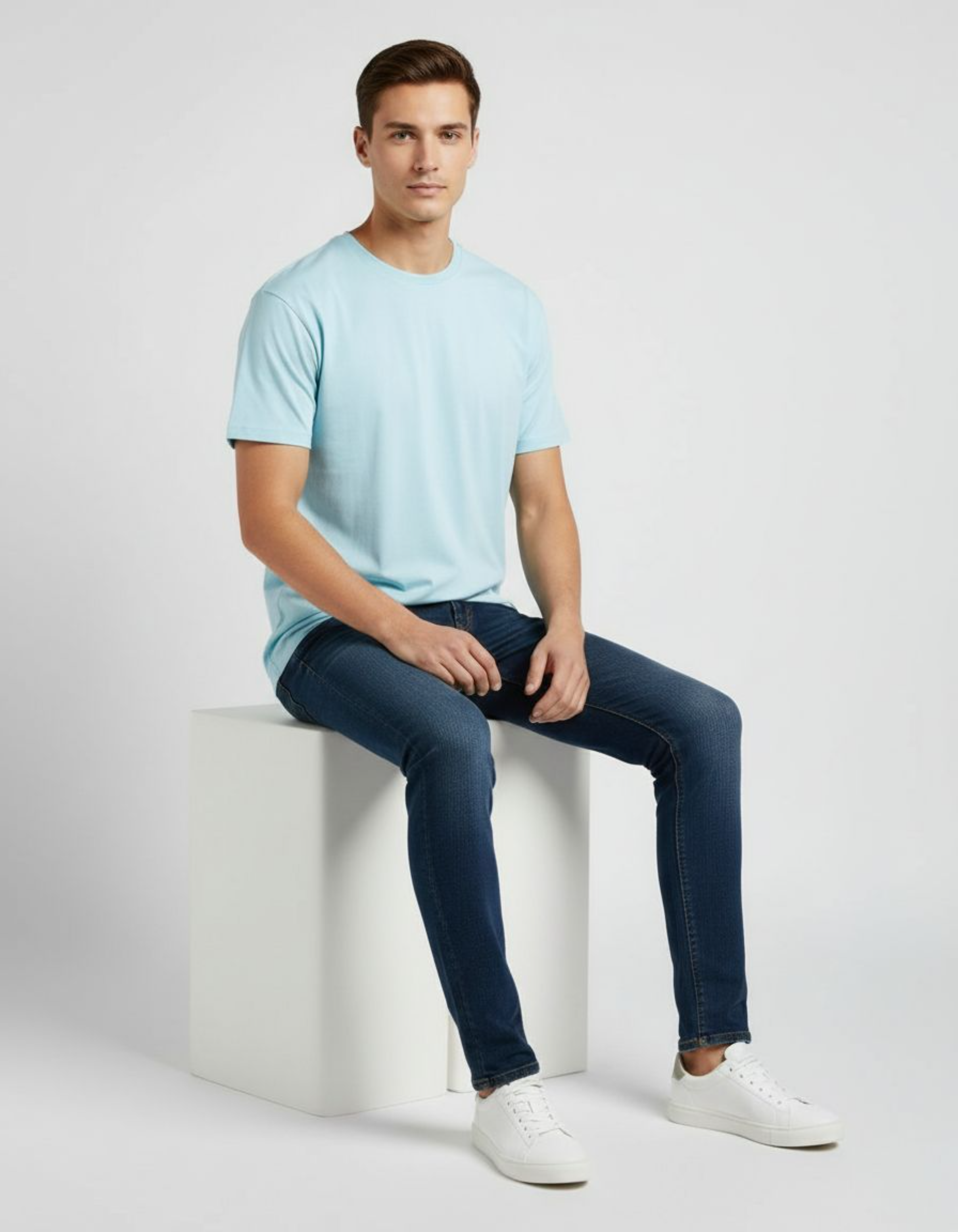 Solid Baby Blue Regular Fit T-Shirt
