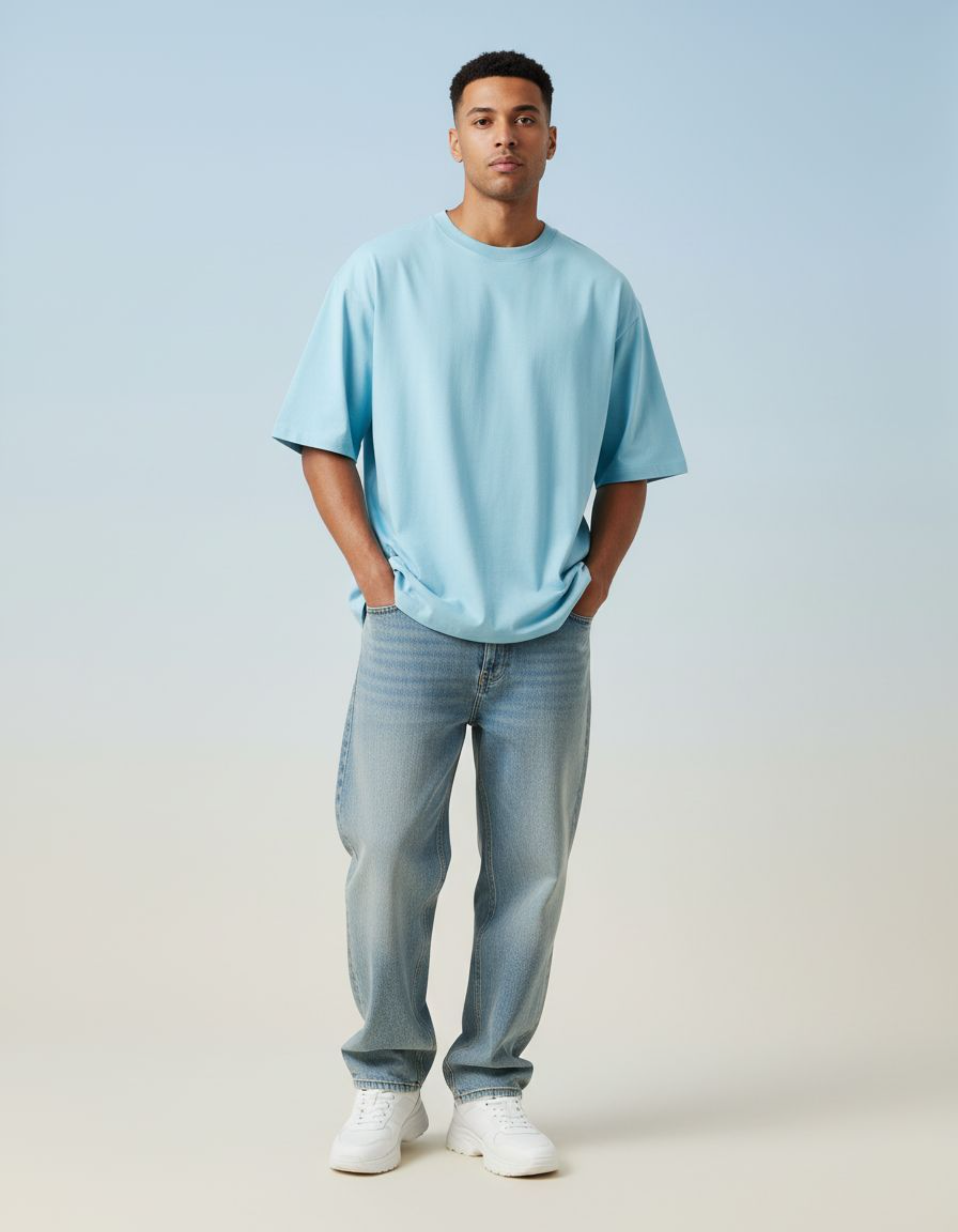 Solid Baby Blue Oversized T-Shirt