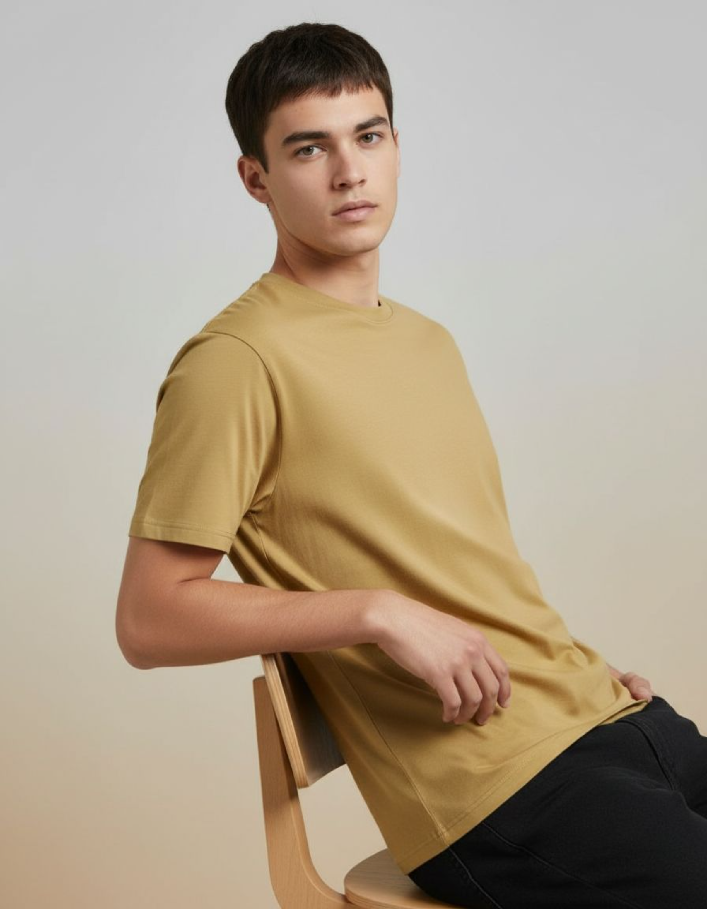 Solid Beige Regular Fit T-Shirt