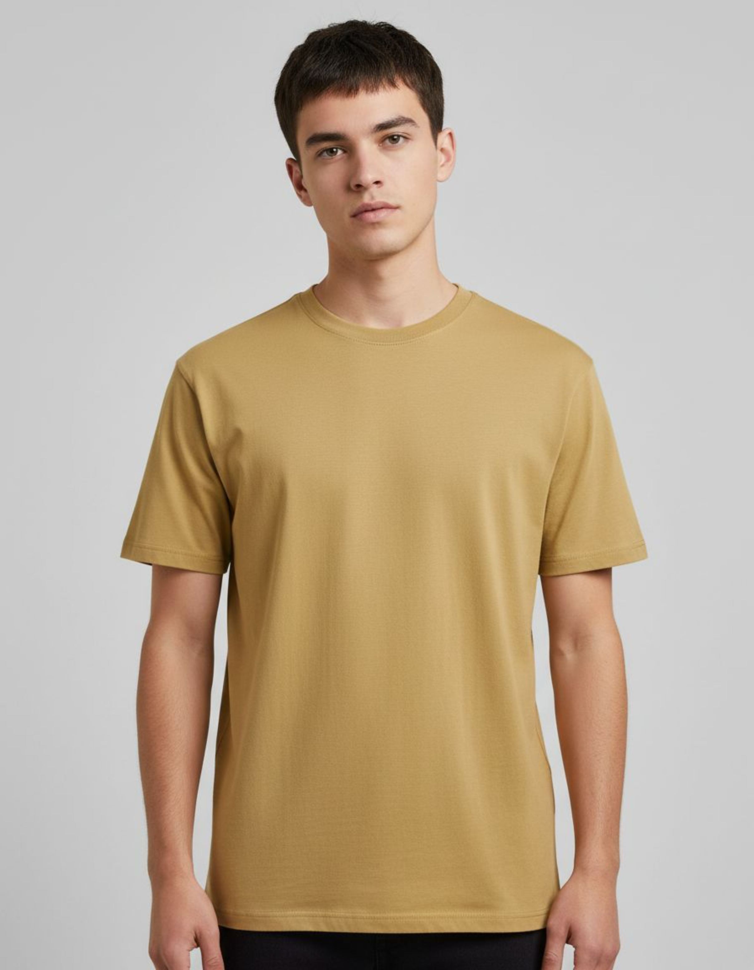 Solid Beige Regular Fit T-Shirt