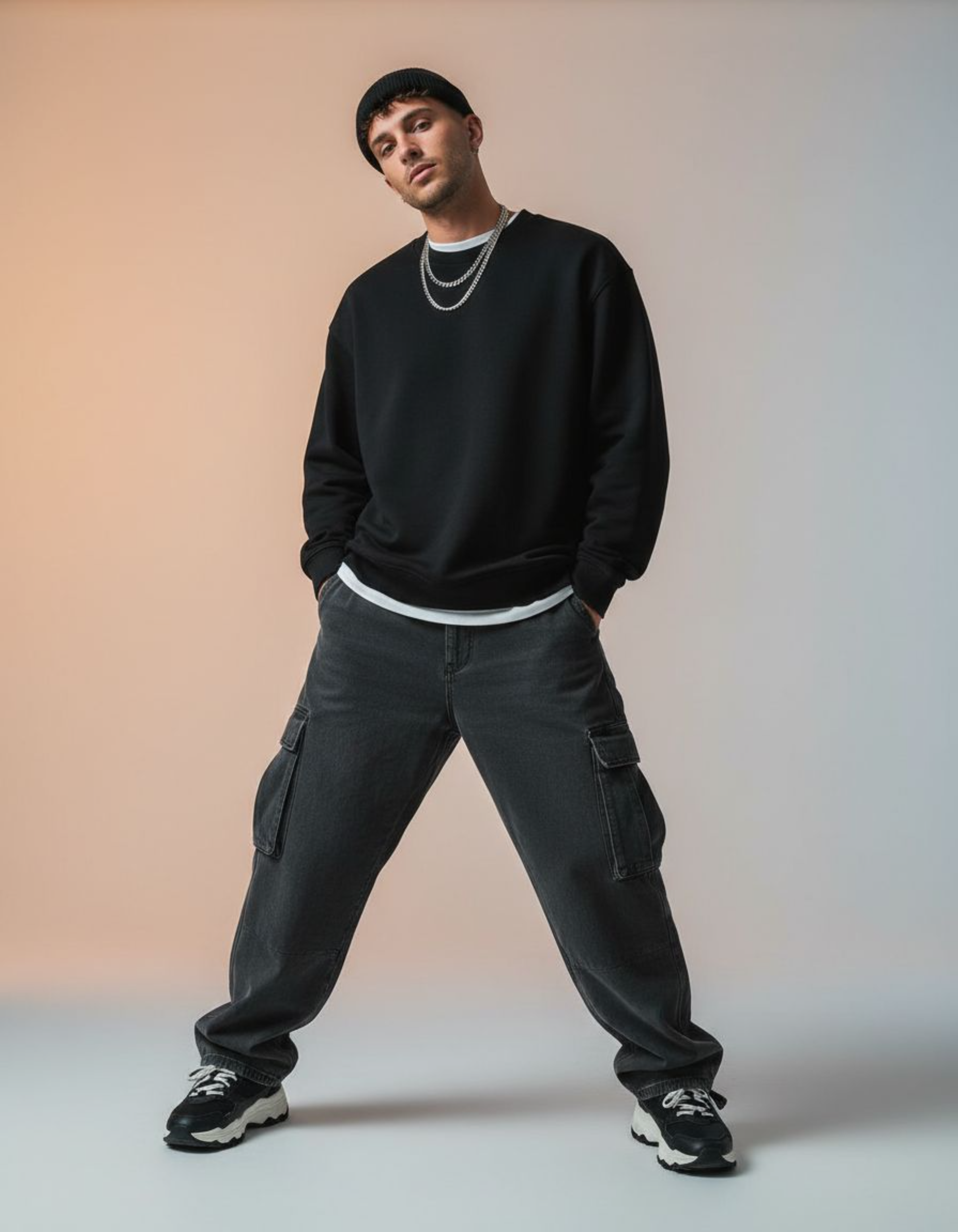 Solid Black Oversized Sweatshirt