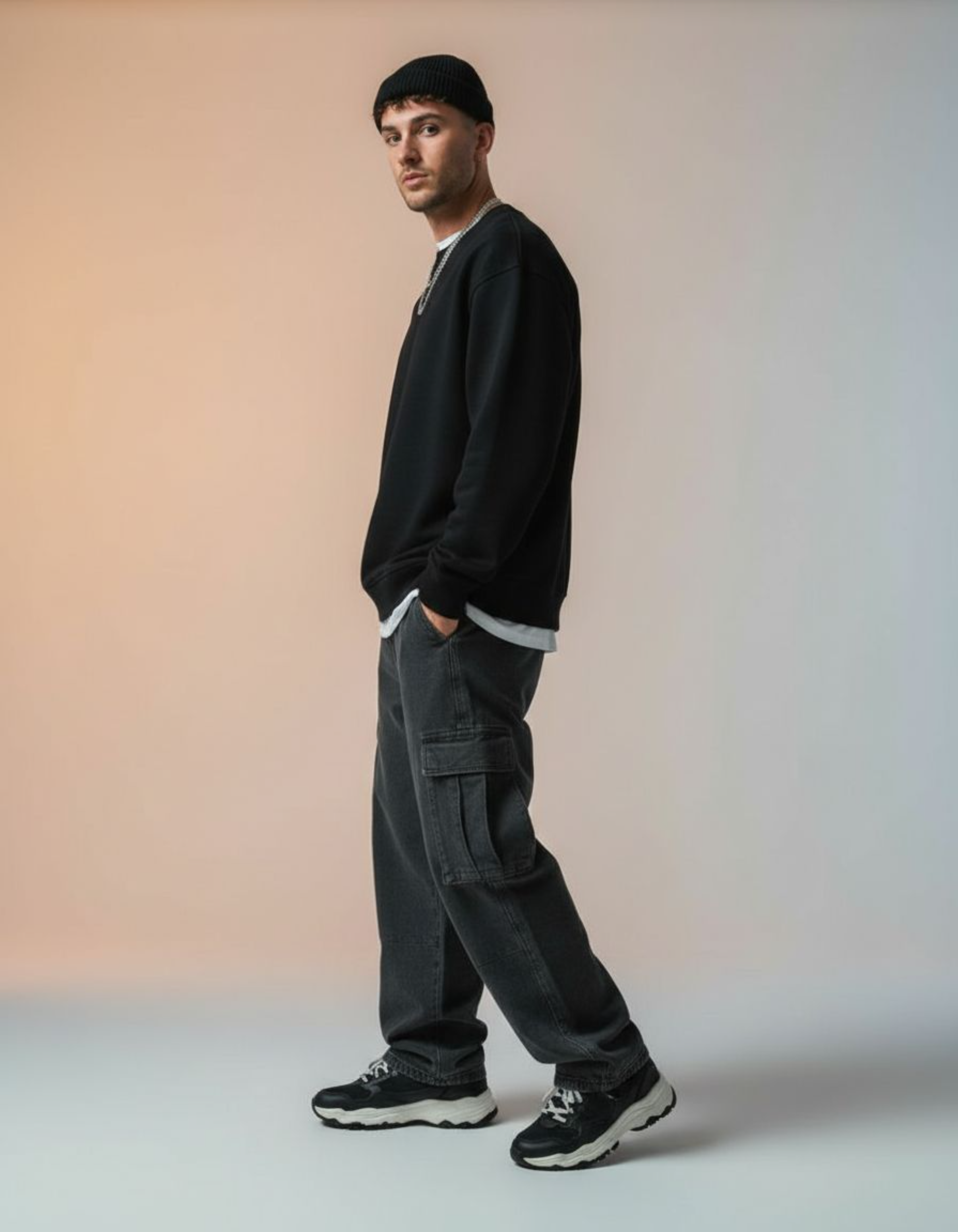 Solid Black Oversized Sweatshirt