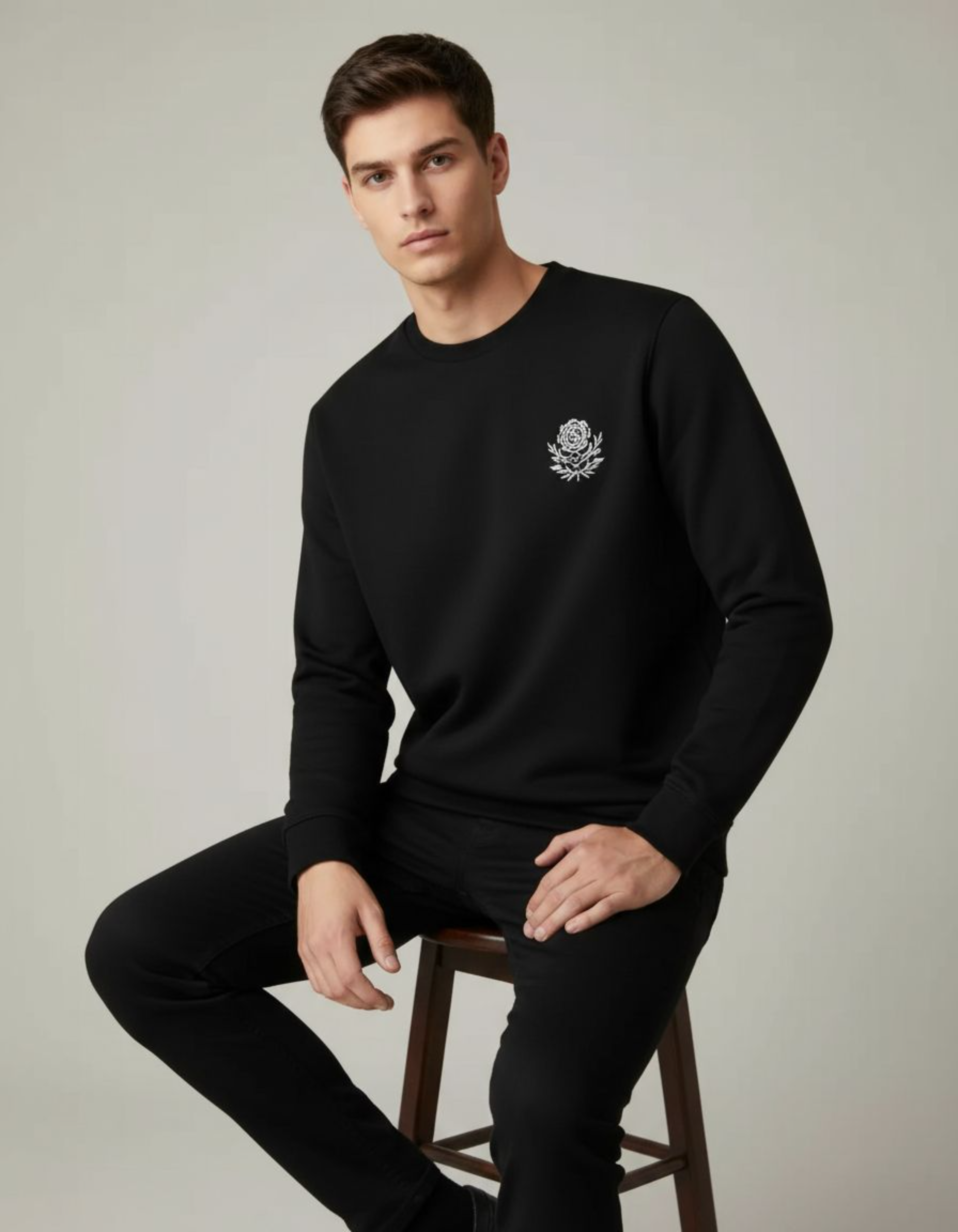 Black Floral Embroidery Sweatshirt