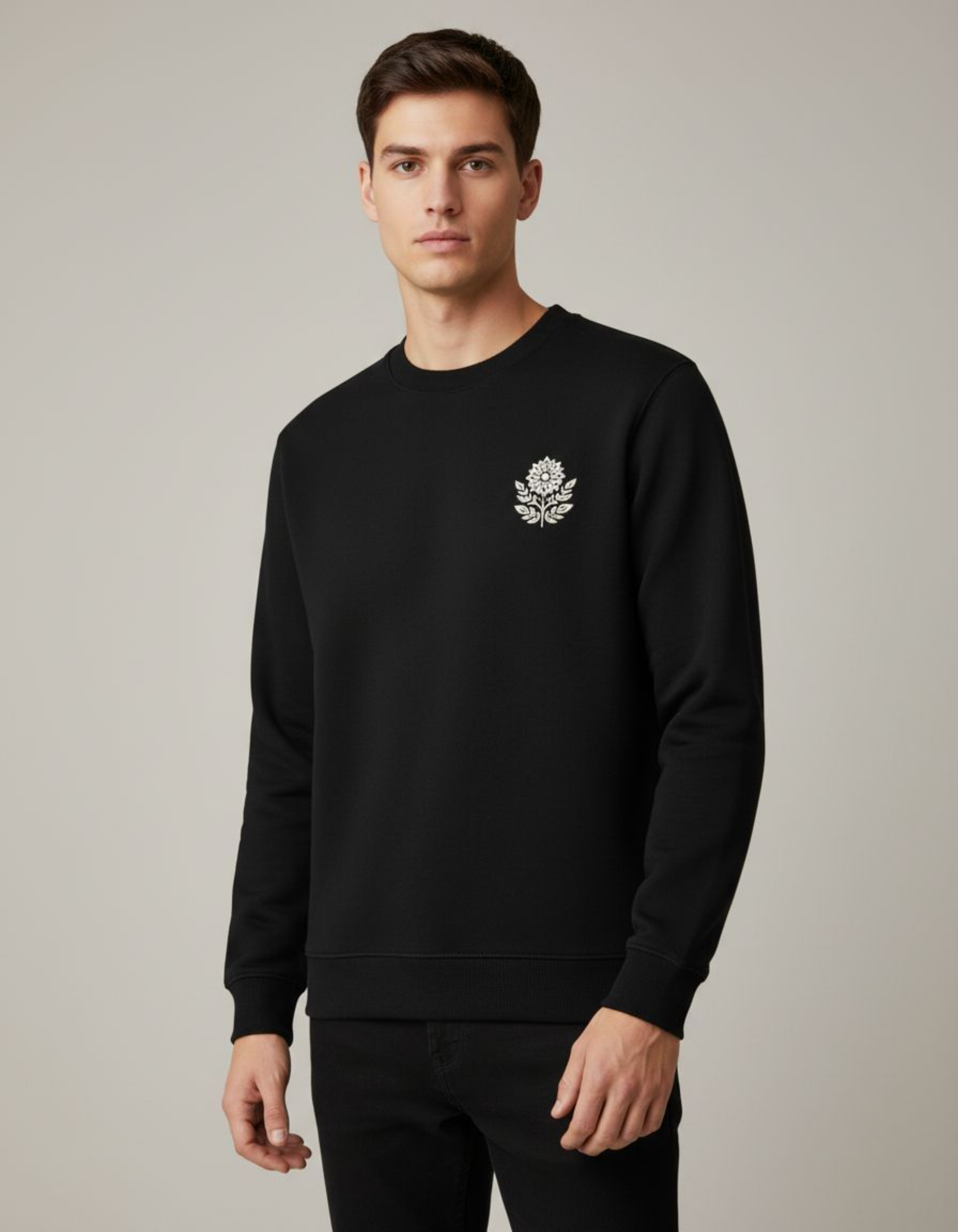 Black Floral Embroidery Sweatshirt