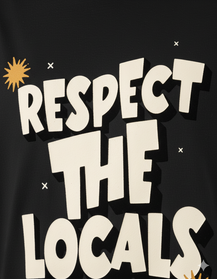 Black Respect the Locals Oversized Typography T-Shirt