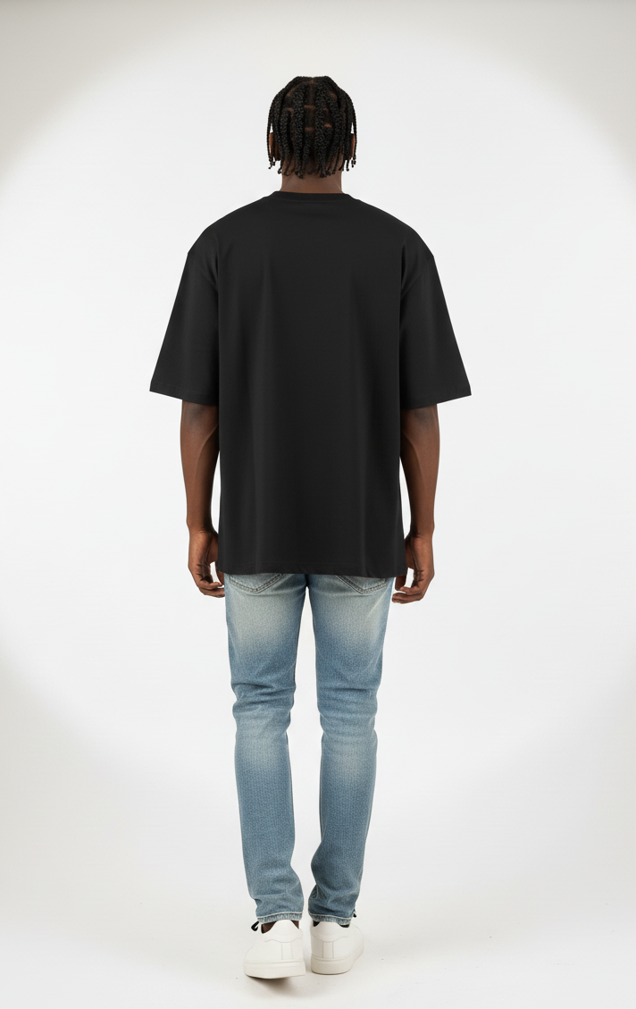 Black Respect the Locals Oversized Typography T-Shirt