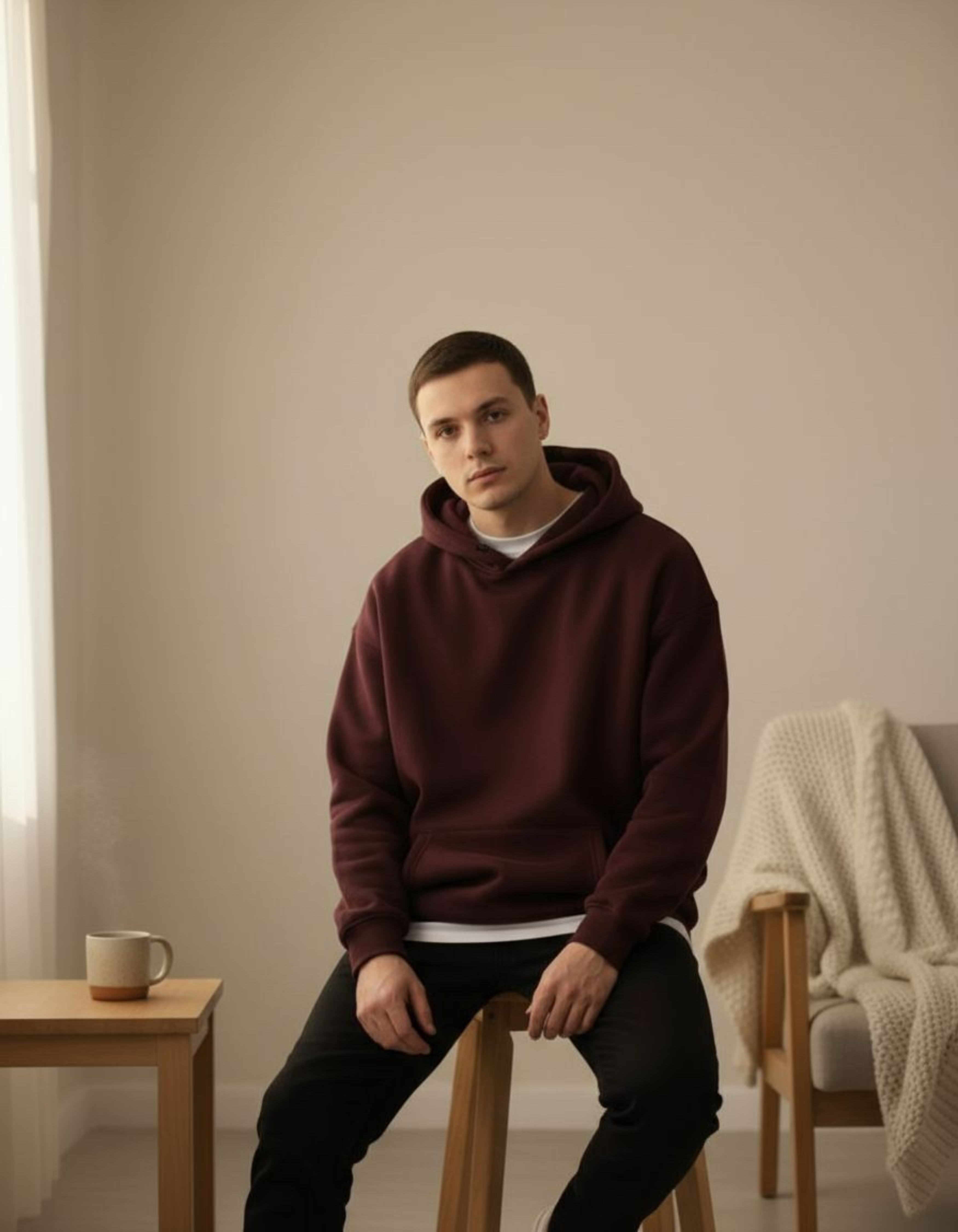 Maroon Born to Race Printed Oversized Hoodie