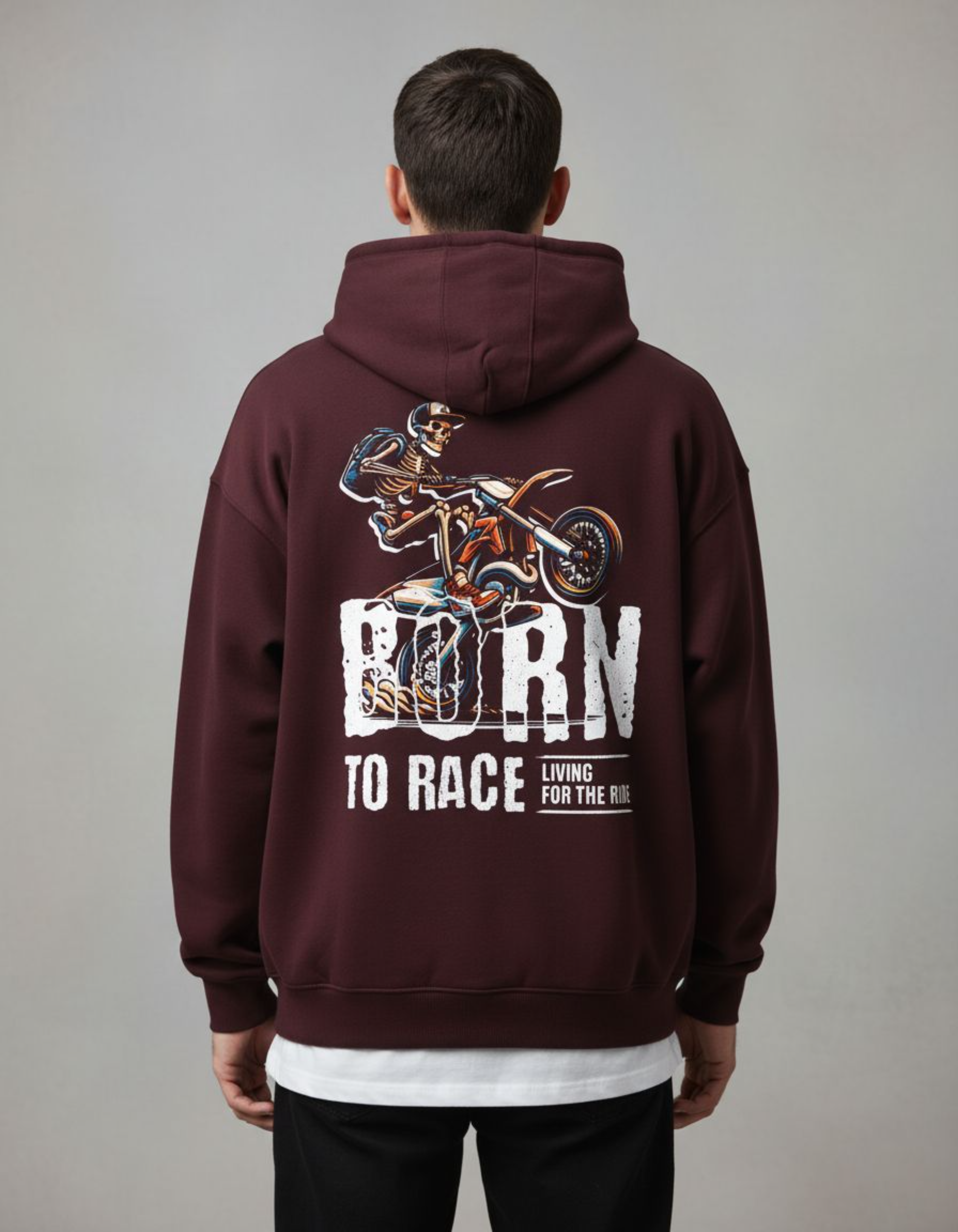 Maroon Born to Race Printed Oversized Hoodie