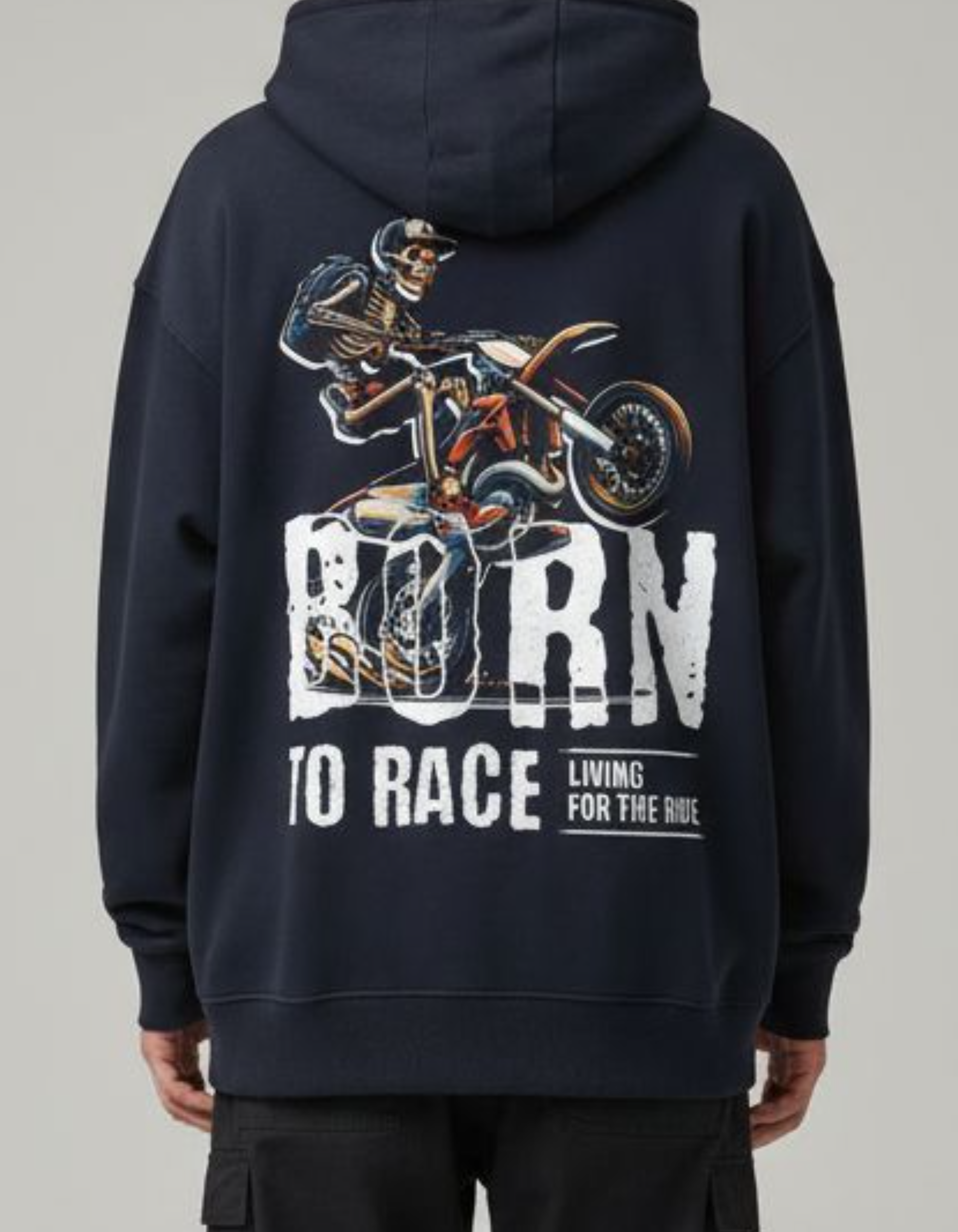 Navy Blue Born to Race Printed Oversized Hoodie