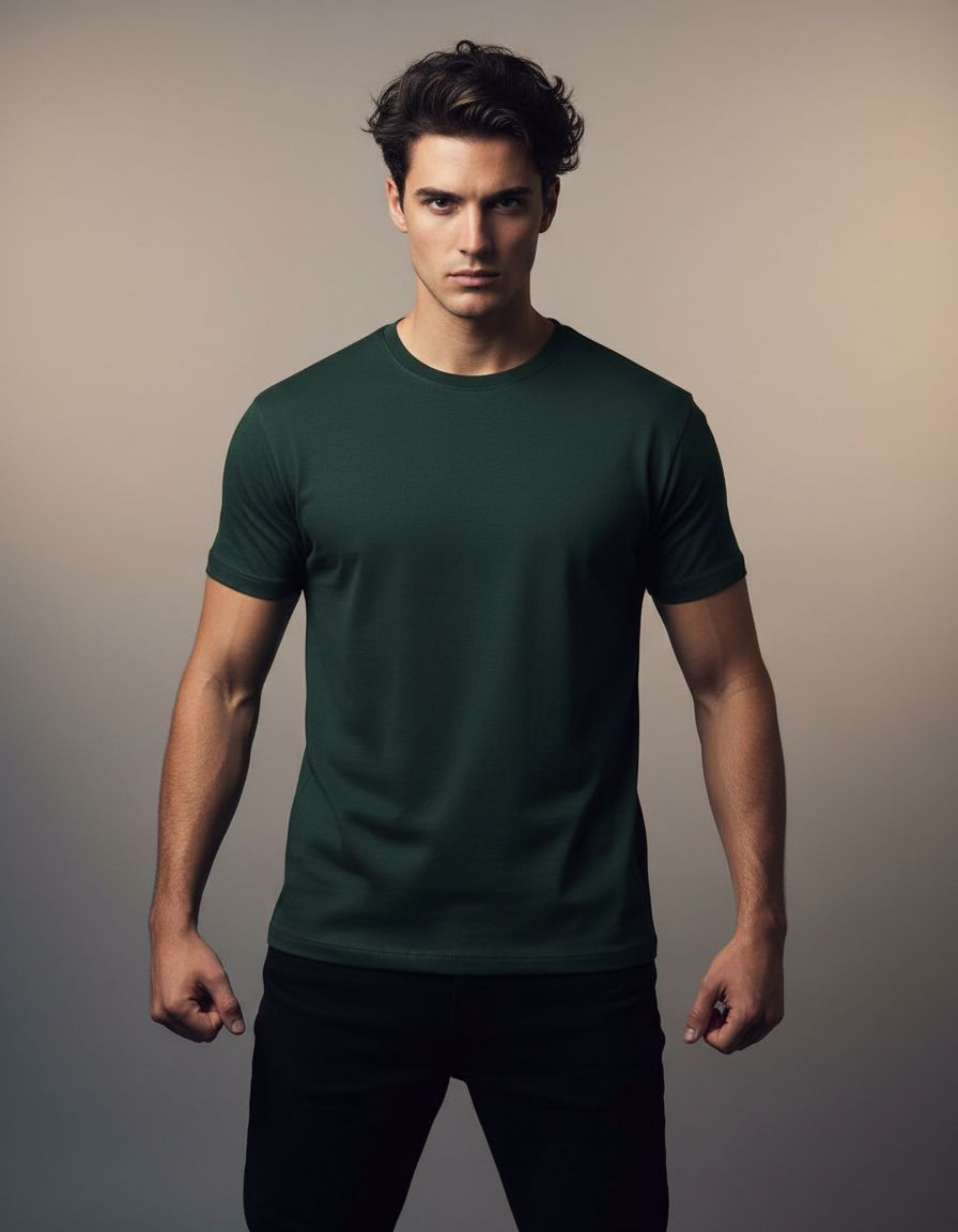 Solid Bottle Green Regular Fit T-Shirt