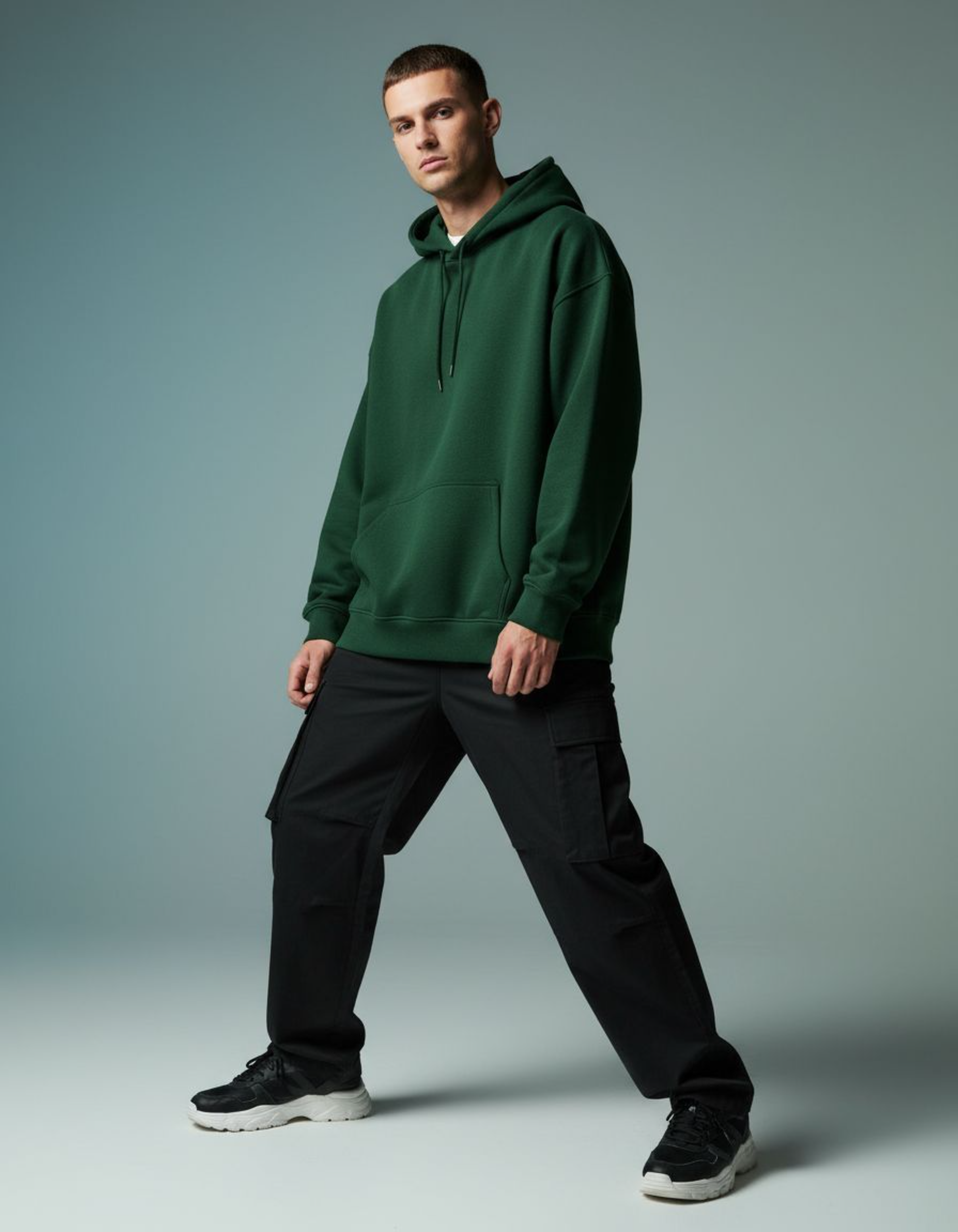 Basic Bottle Green Oversized Hoodie
