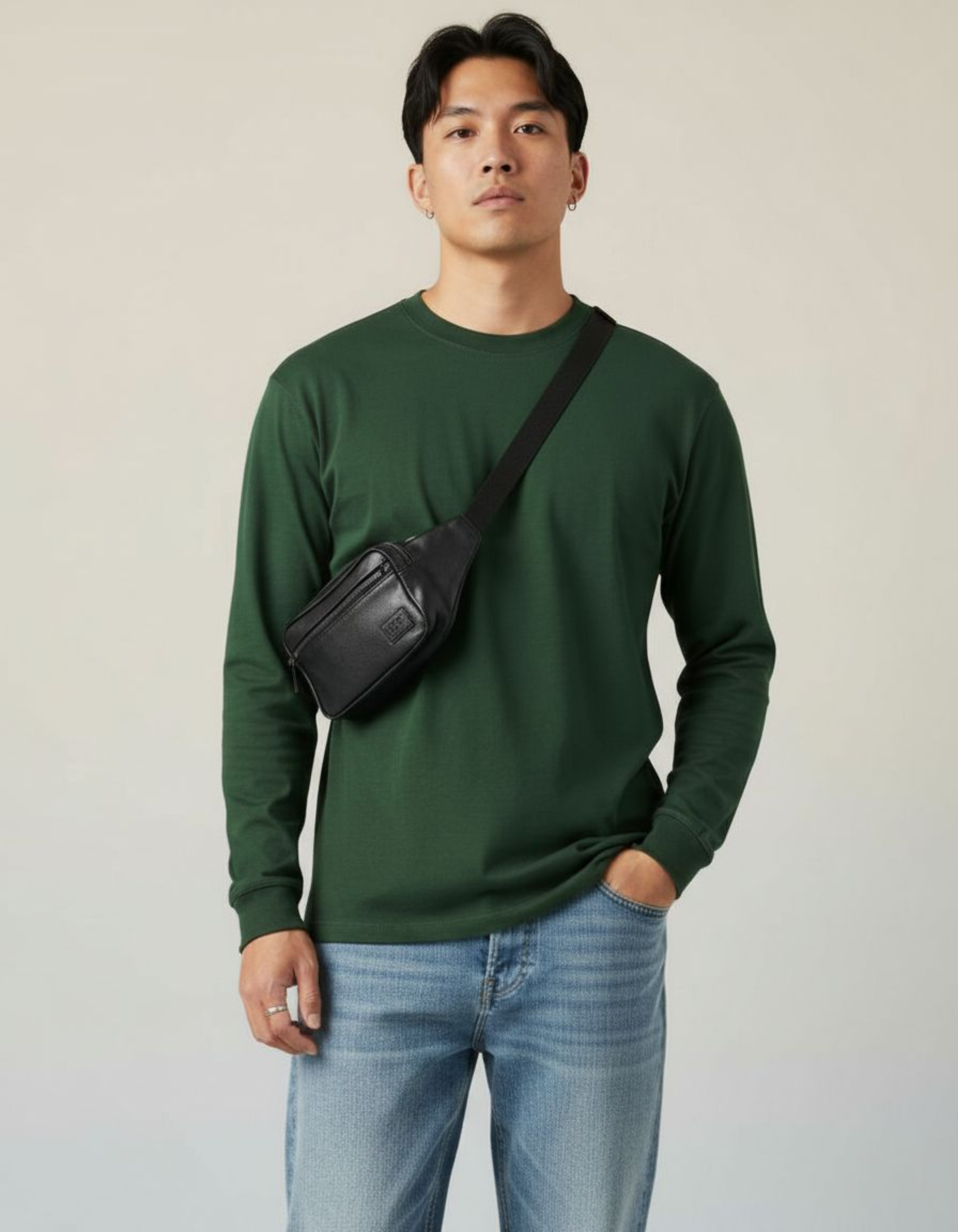 Solid Bottle Green Full Sleeve Regular Fit T-Shirt