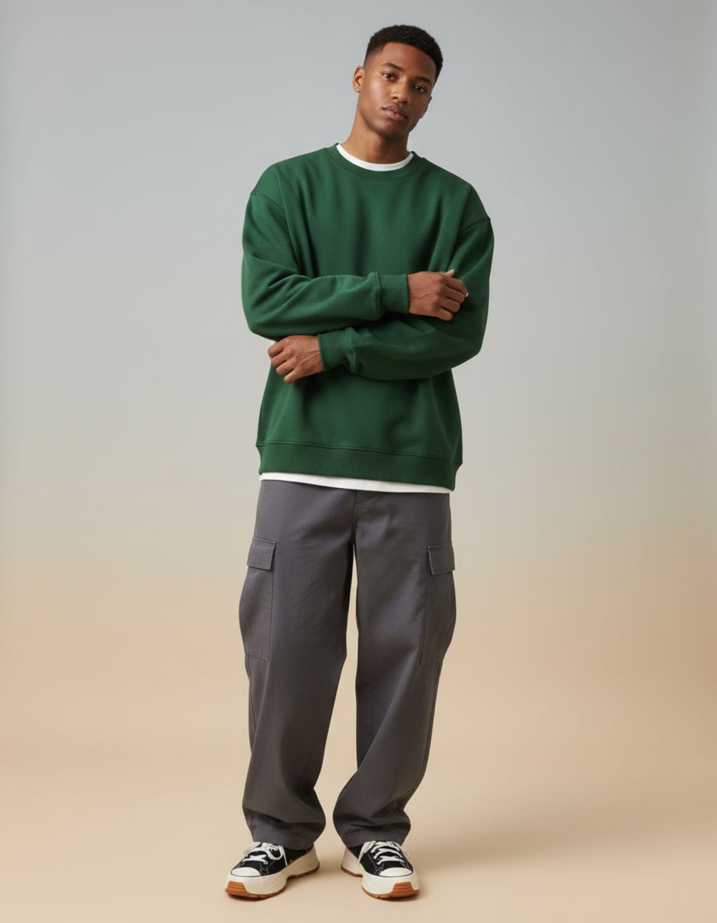 Solid Bottle Green Oversized Sweatshirt