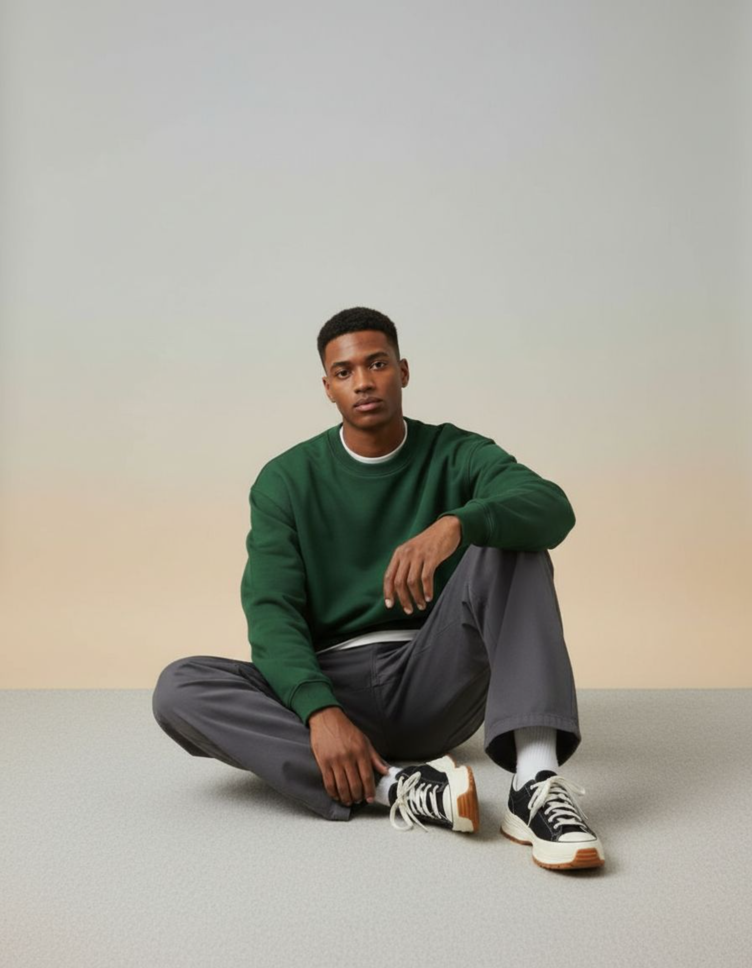 Solid Bottle Green Oversized Sweatshirt