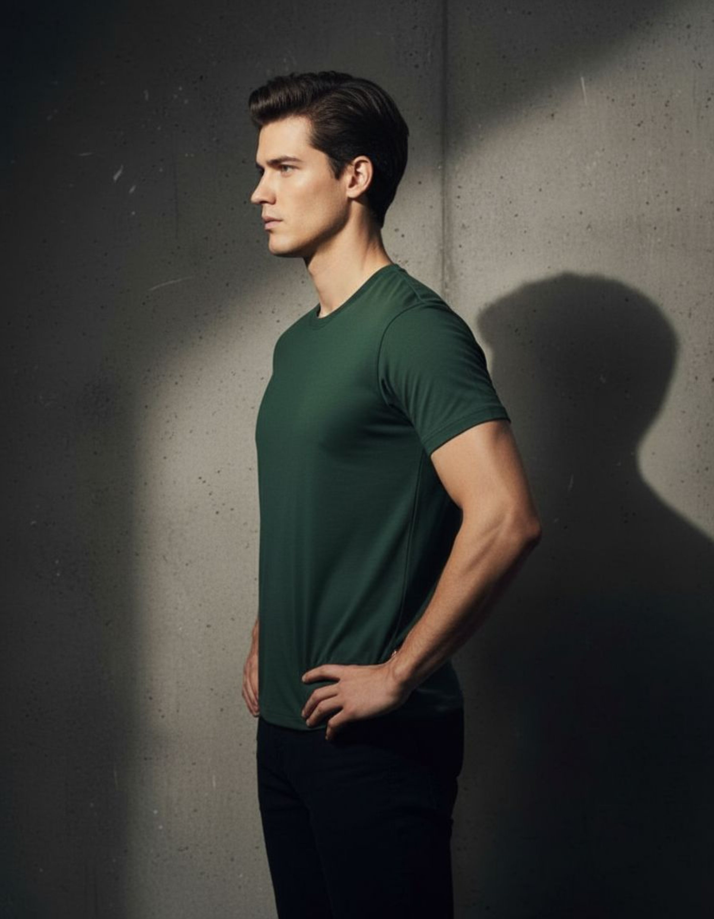 Solid Bottle Green Regular Fit T-Shirt