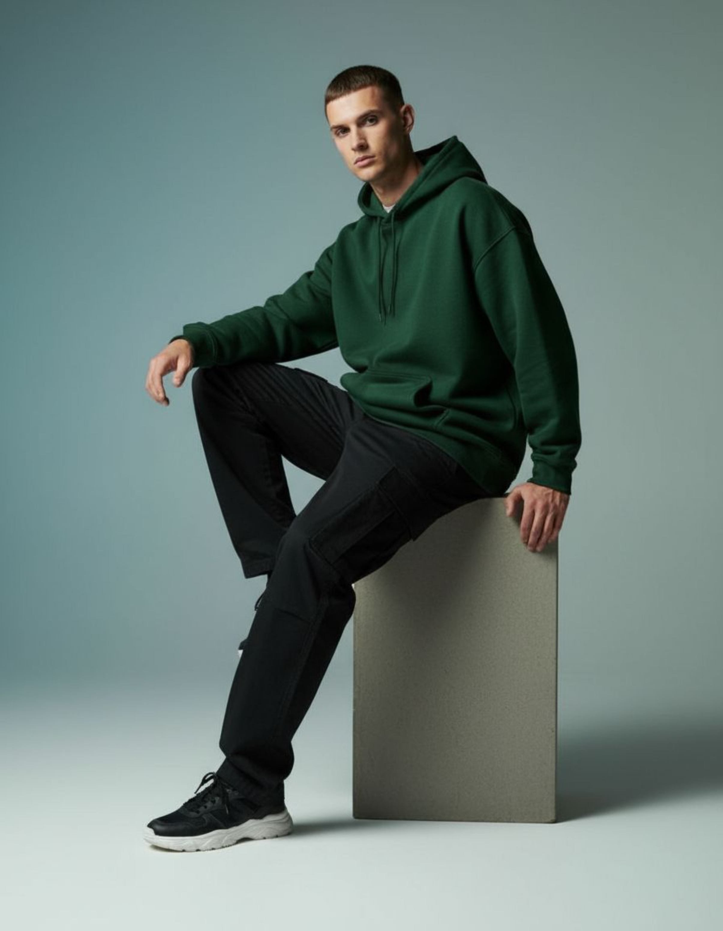 Basic Bottle Green Oversized Hoodie