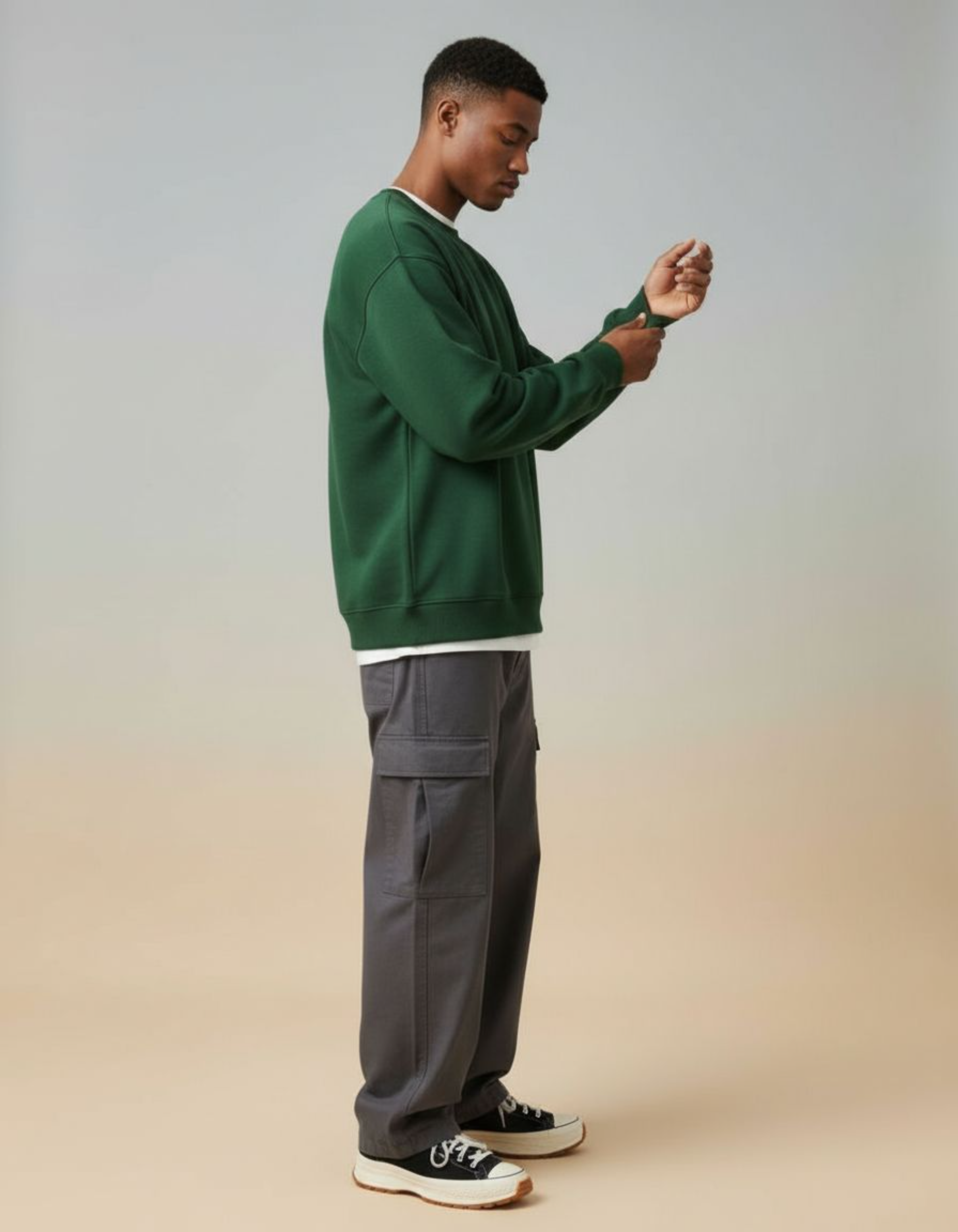 Solid Bottle Green Oversized Sweatshirt