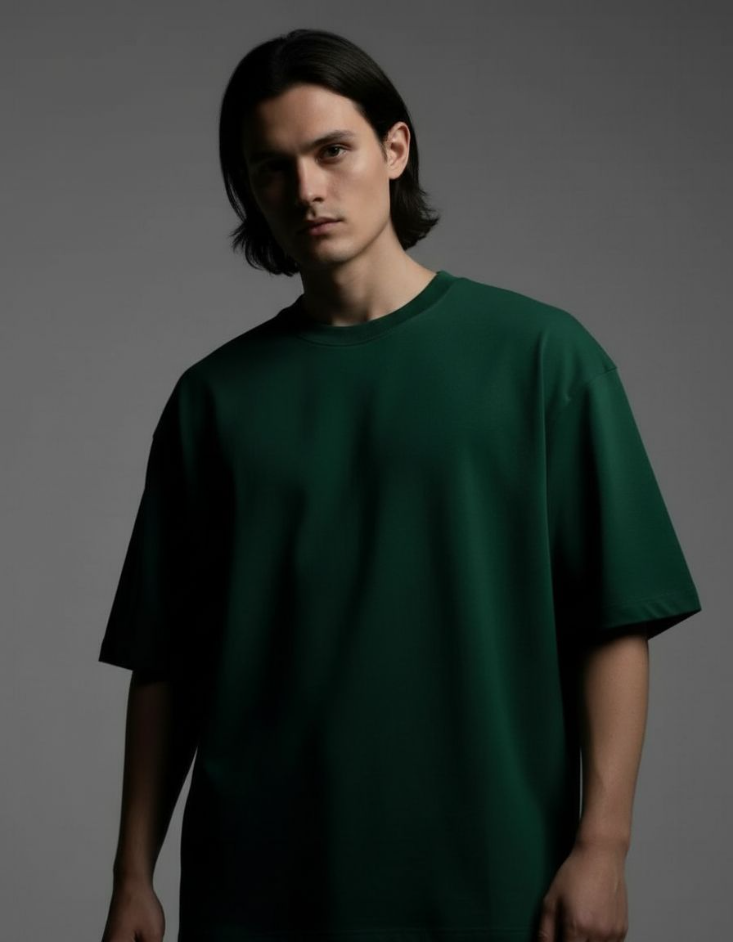 Solid Bottle Green Oversized T-Shirt