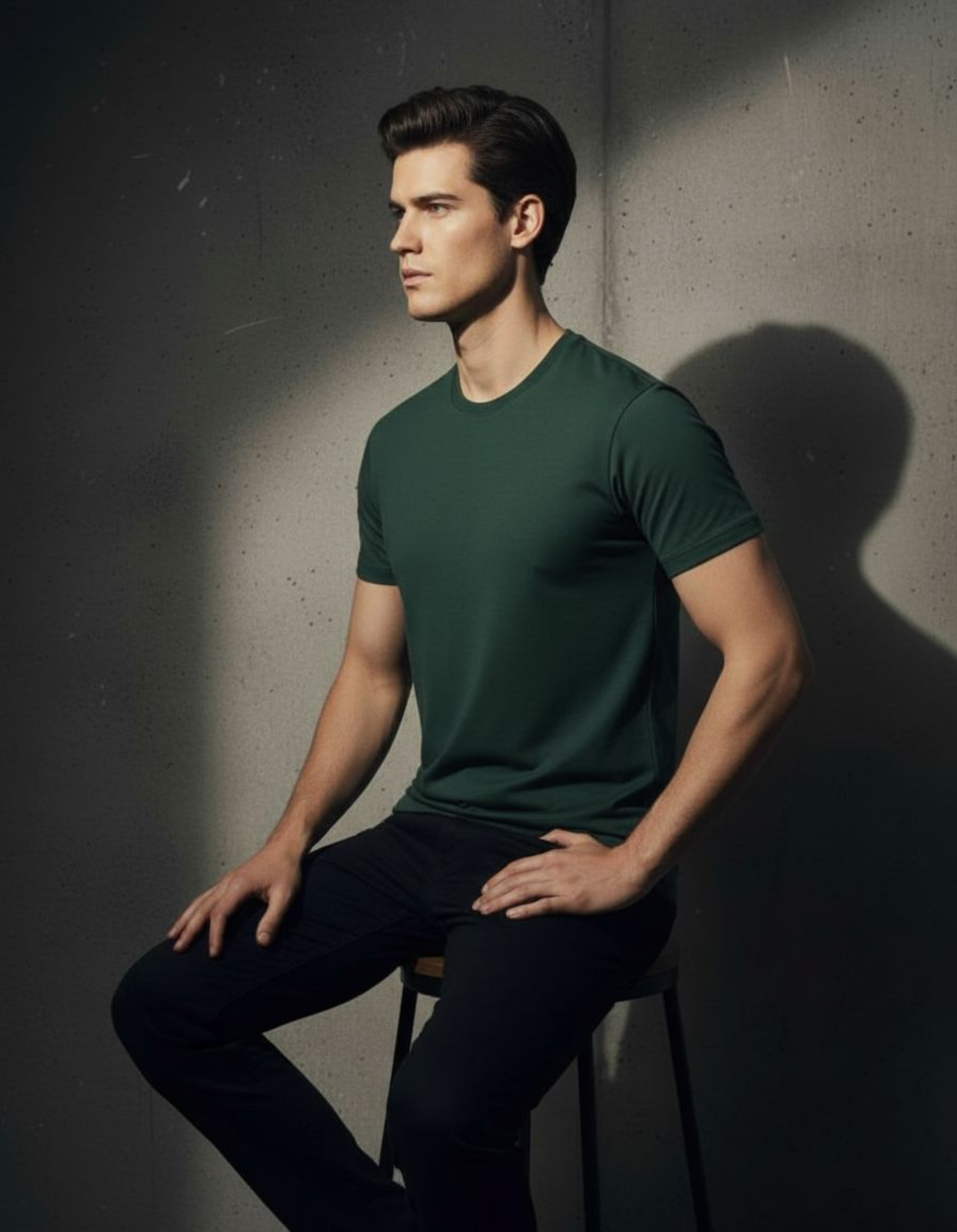 Solid Bottle Green Regular Fit T-Shirt