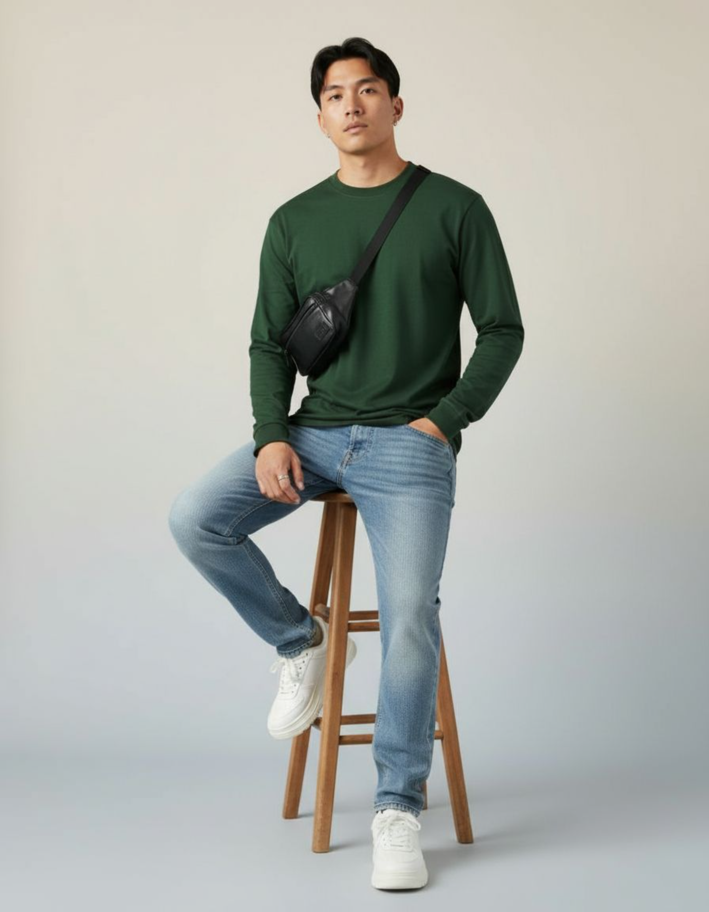 Solid Bottle Green Full Sleeve Regular Fit T-Shirt