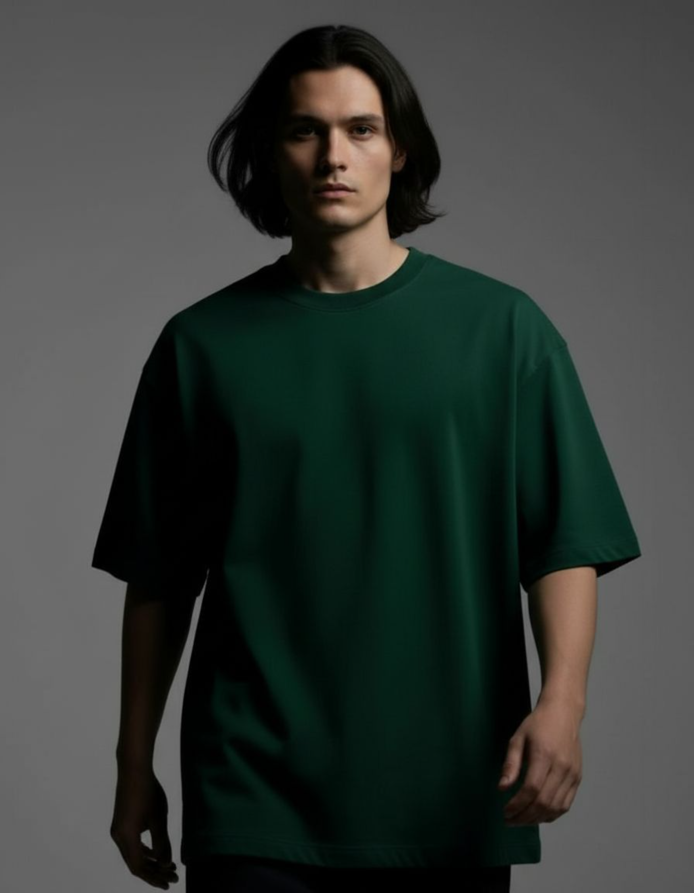 Solid Bottle Green Oversized T-Shirt