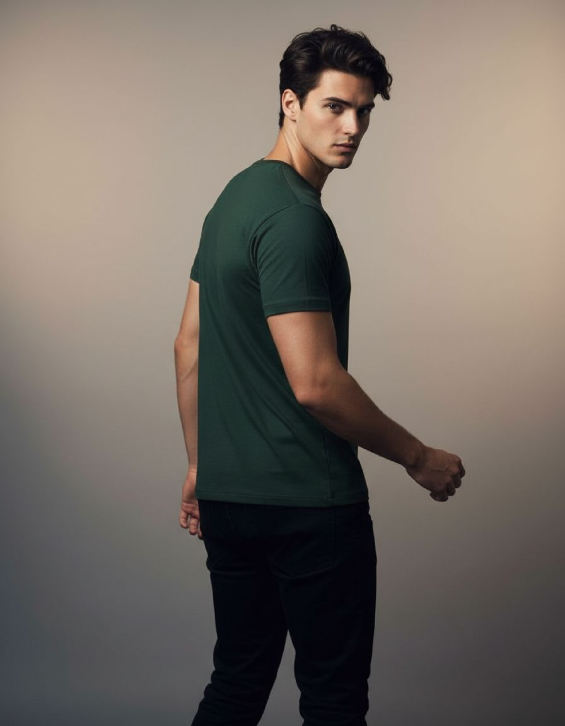 Solid Bottle Green Regular Fit T-Shirt