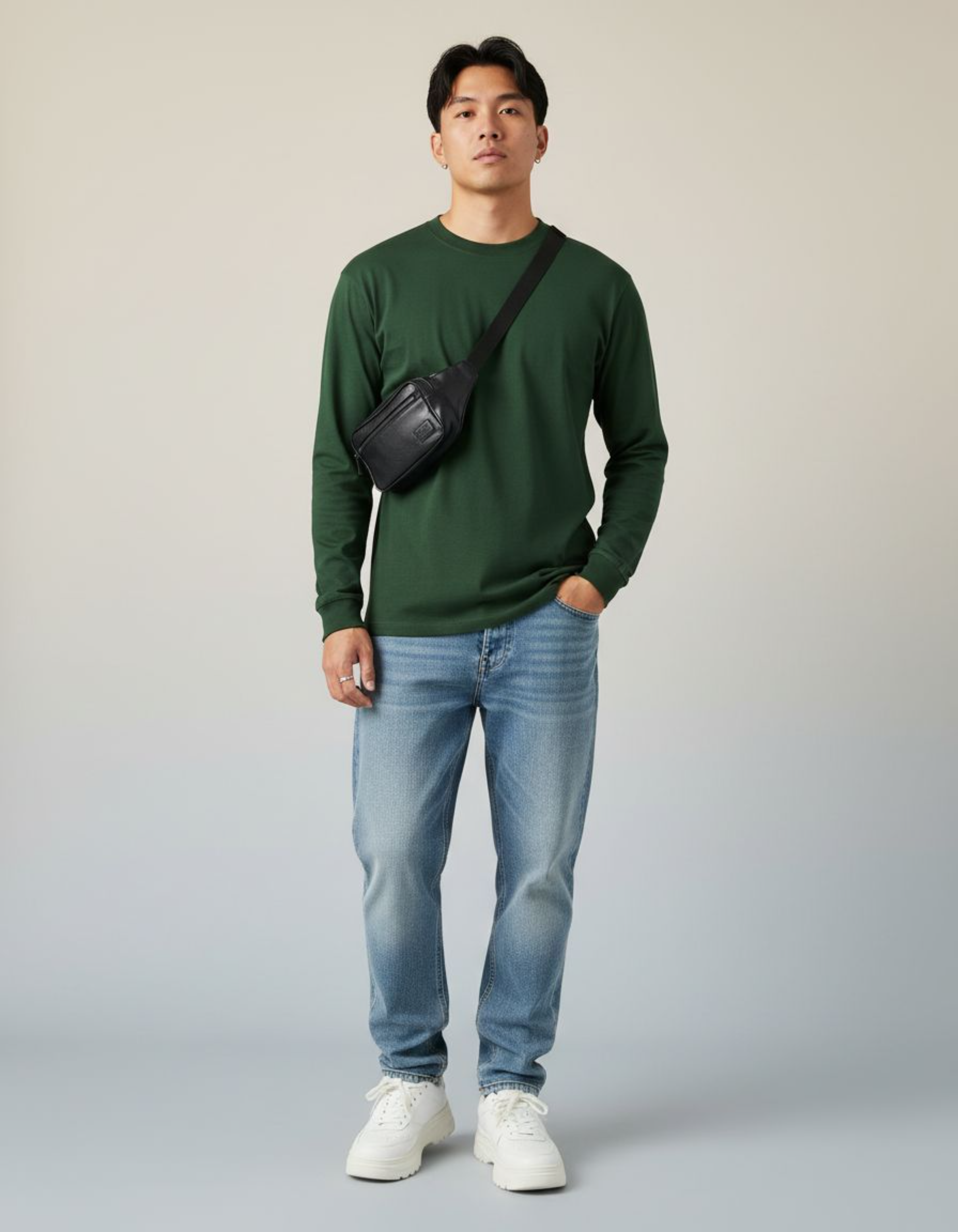 Solid Bottle Green Full Sleeve Regular Fit T-Shirt