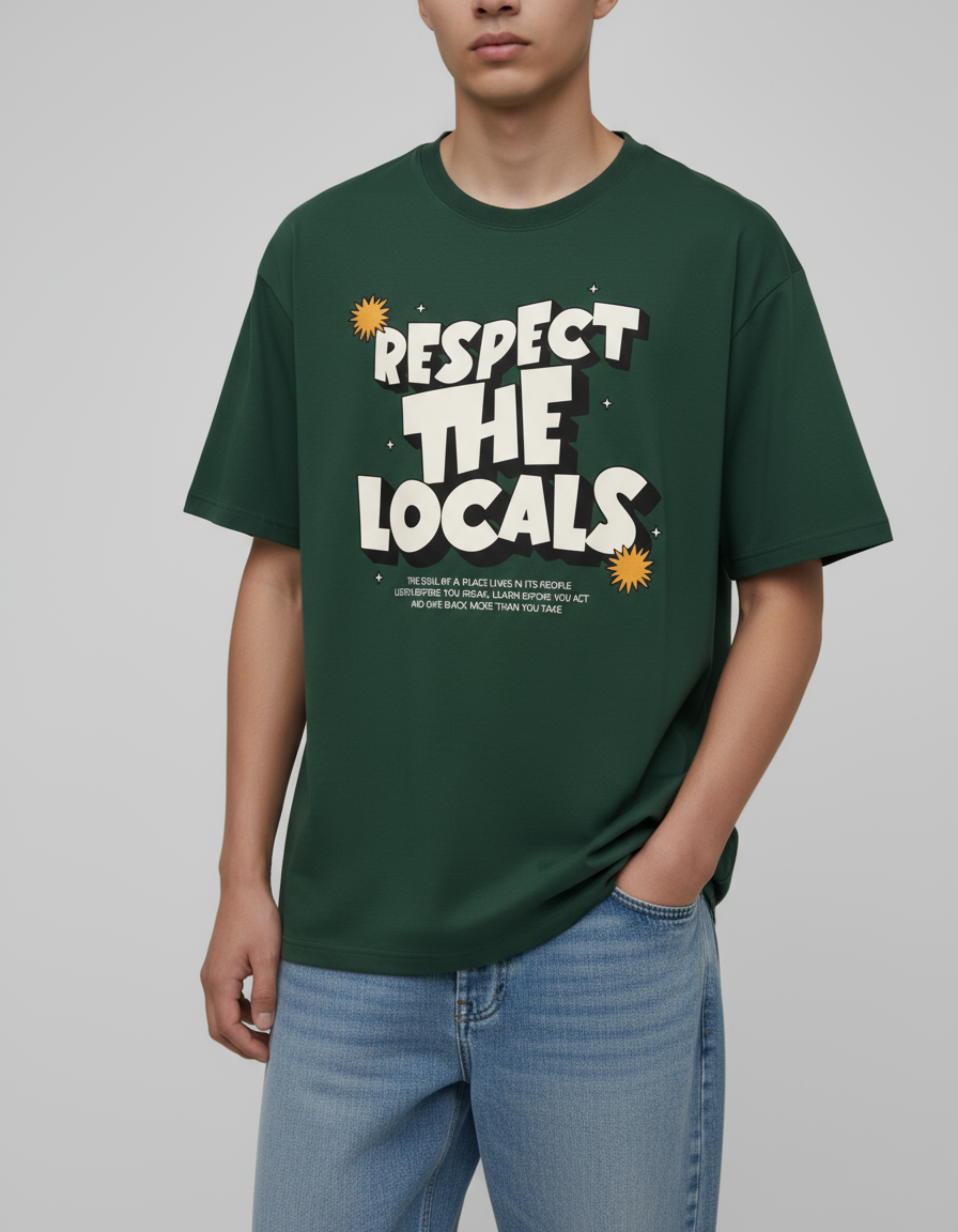 Bottle Green Respect the Locals Oversized Typography T-Shirt
