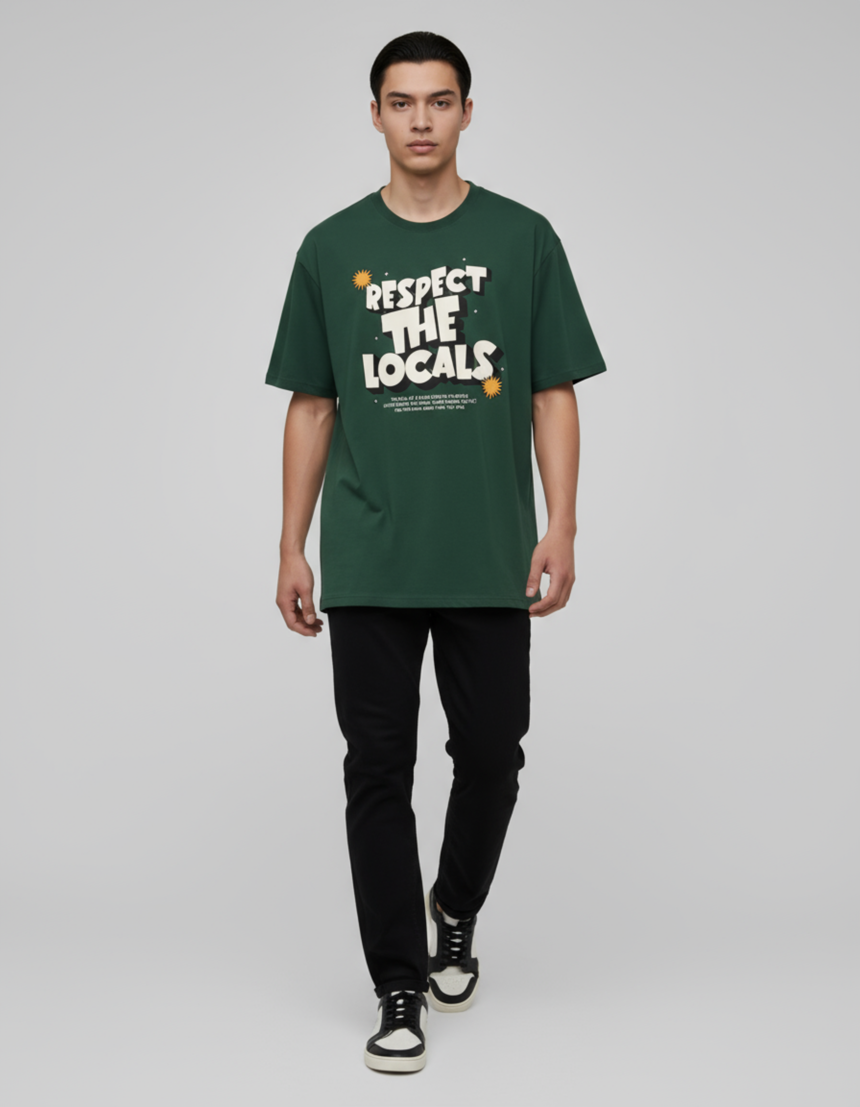 Bottle Green Respect the Locals Oversized Typography T-Shirt