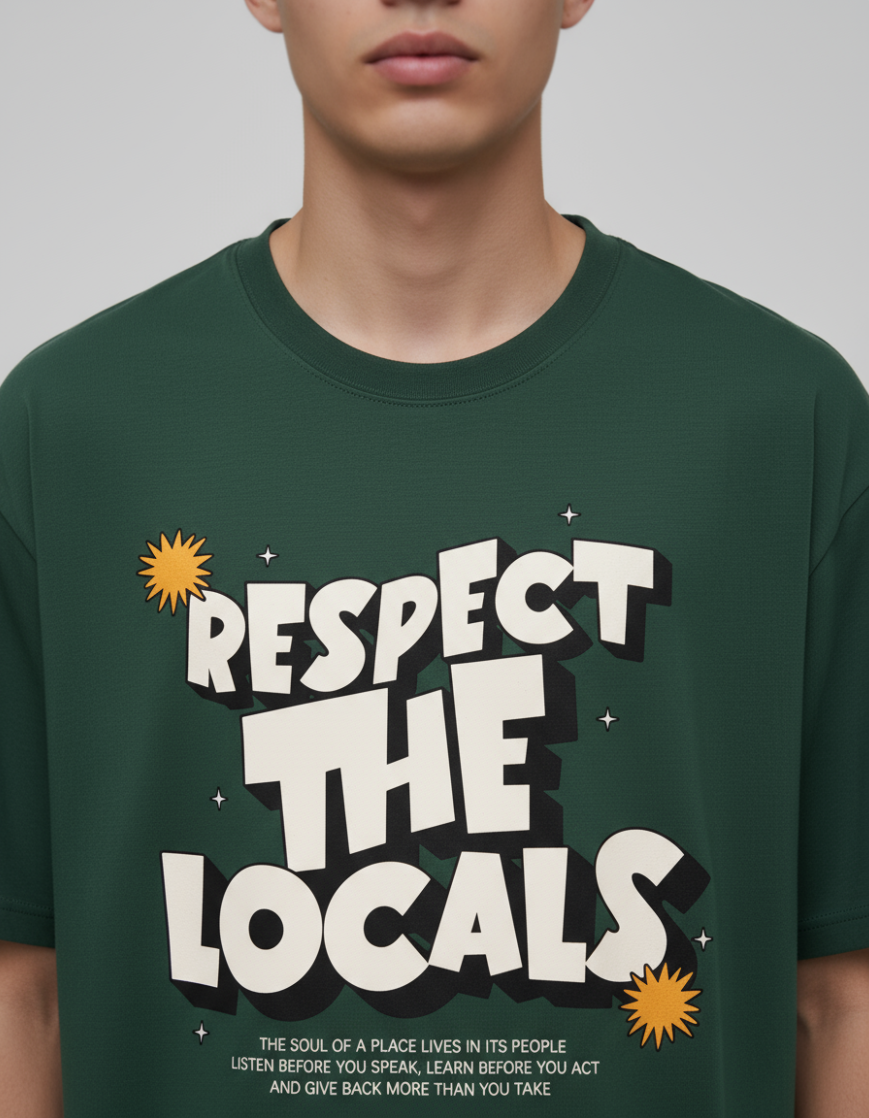 Bottle Green Respect the Locals Oversized Typography T-Shirt