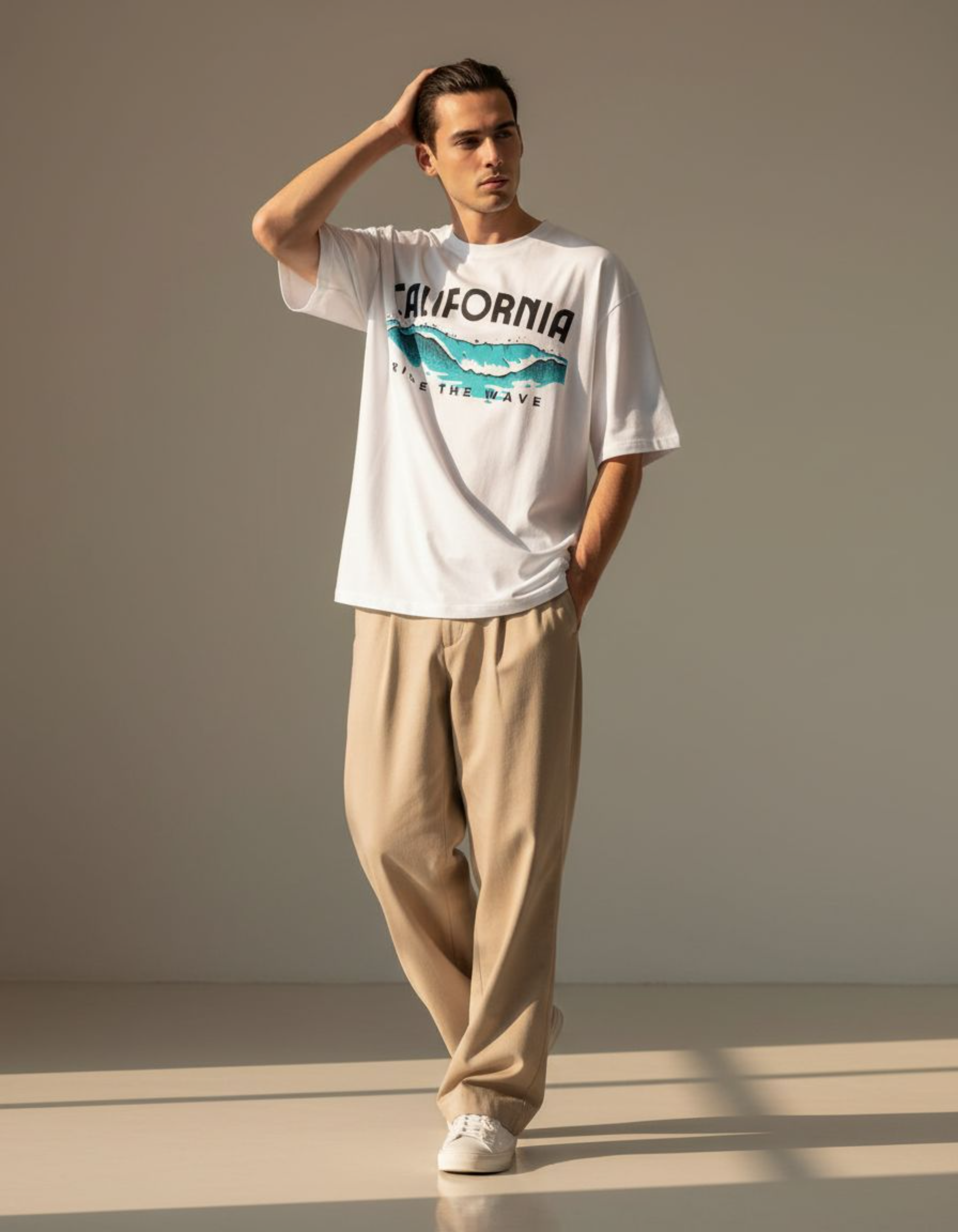 White California Printed Oversized T-Shirt