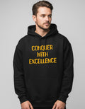 Black Conquer with Excellence Typography Oversized Hoodie