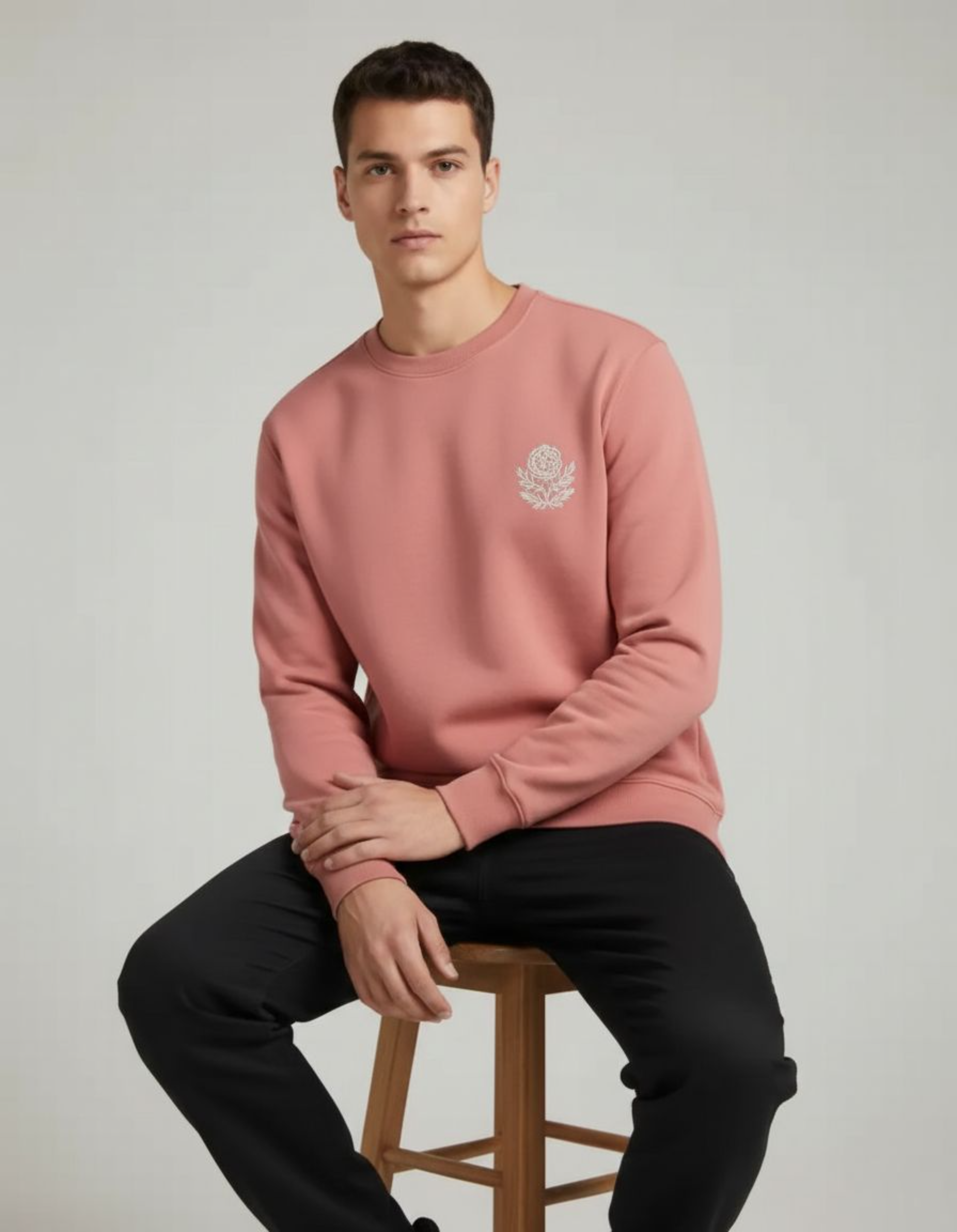 Coral Floral Embroidery Sweatshirt