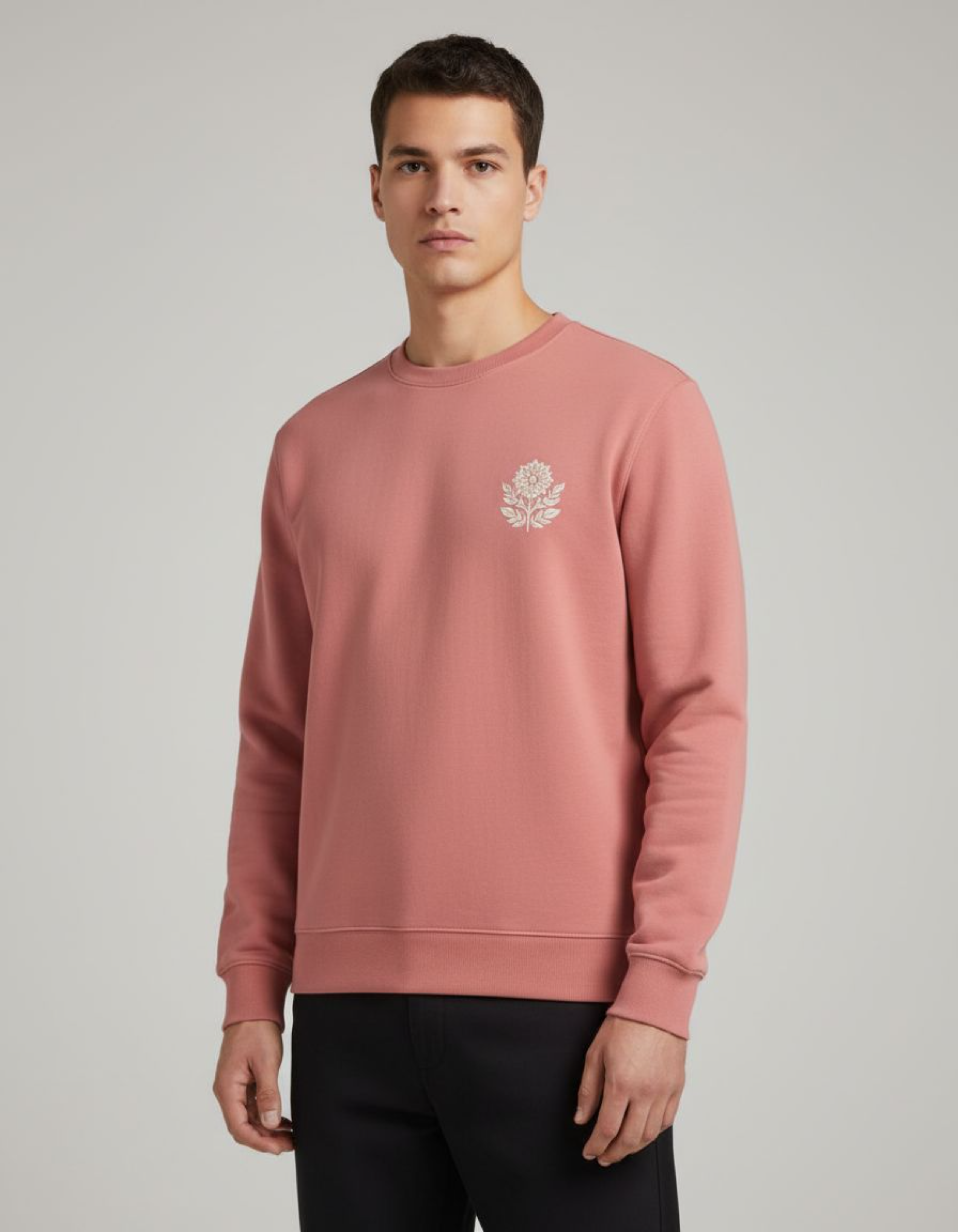 Coral Floral Embroidery Sweatshirt