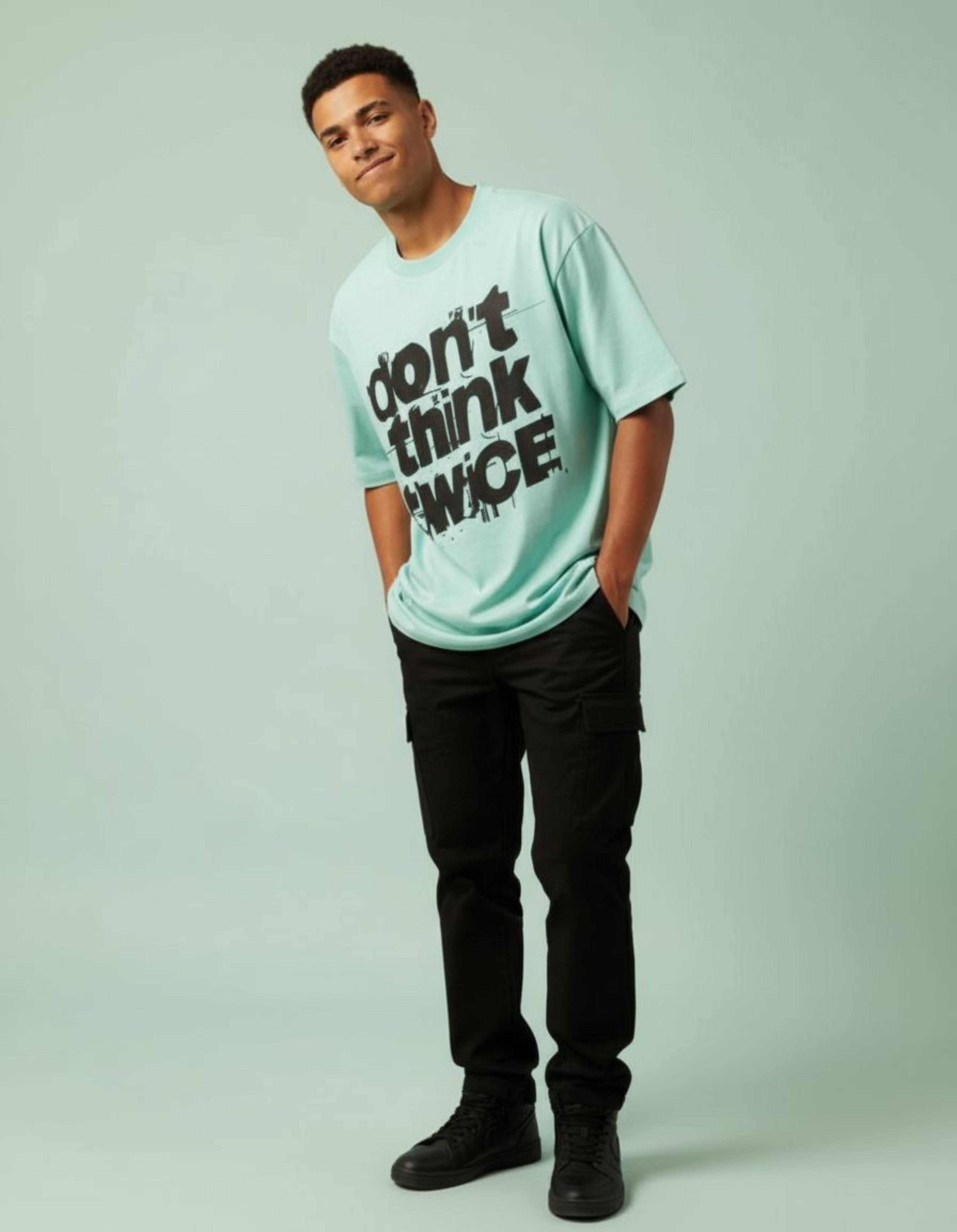 Mint Don't Think Twice Oversized Typography T-Shirt