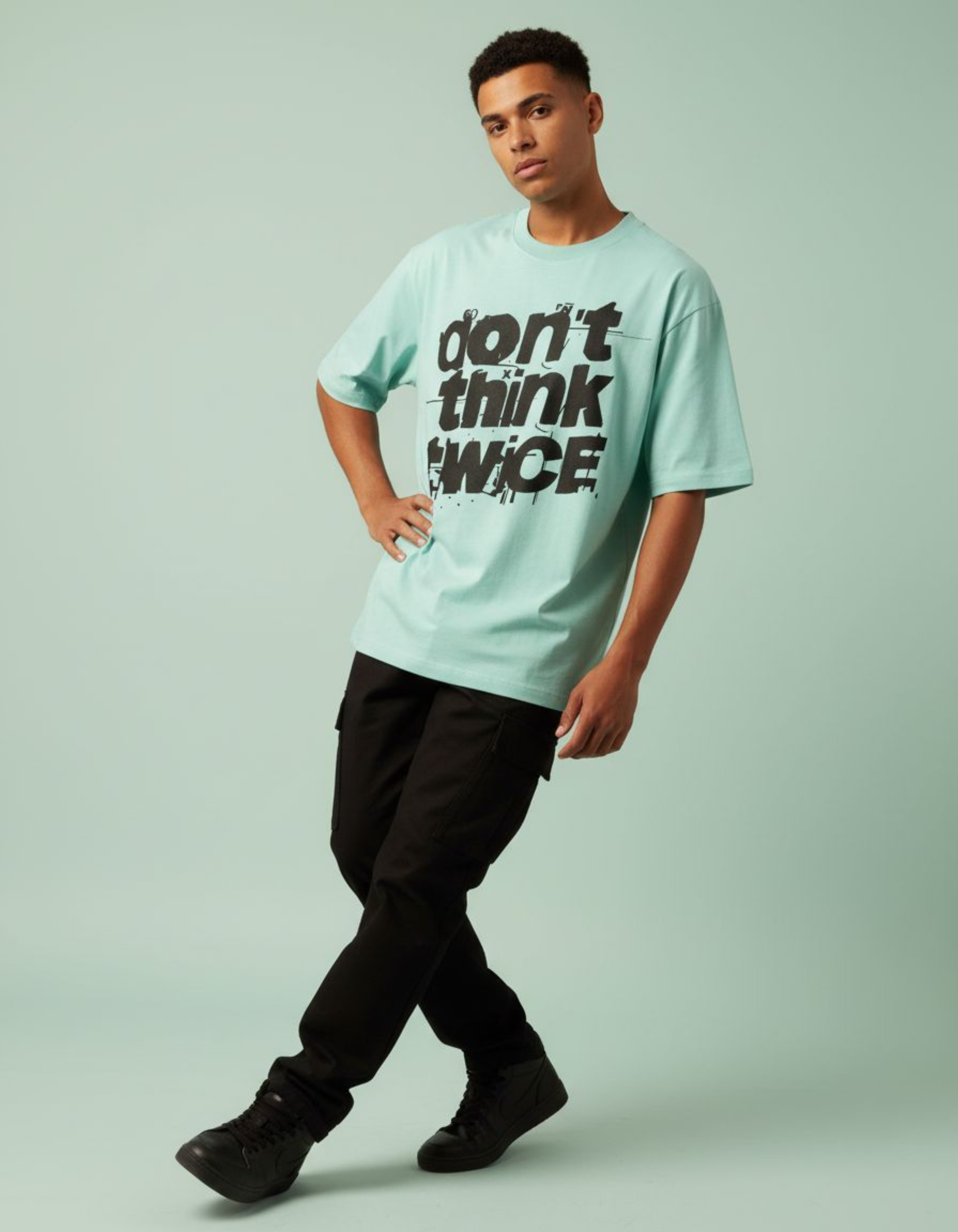 Mint Don't Think Twice Oversized Typography T-Shirt