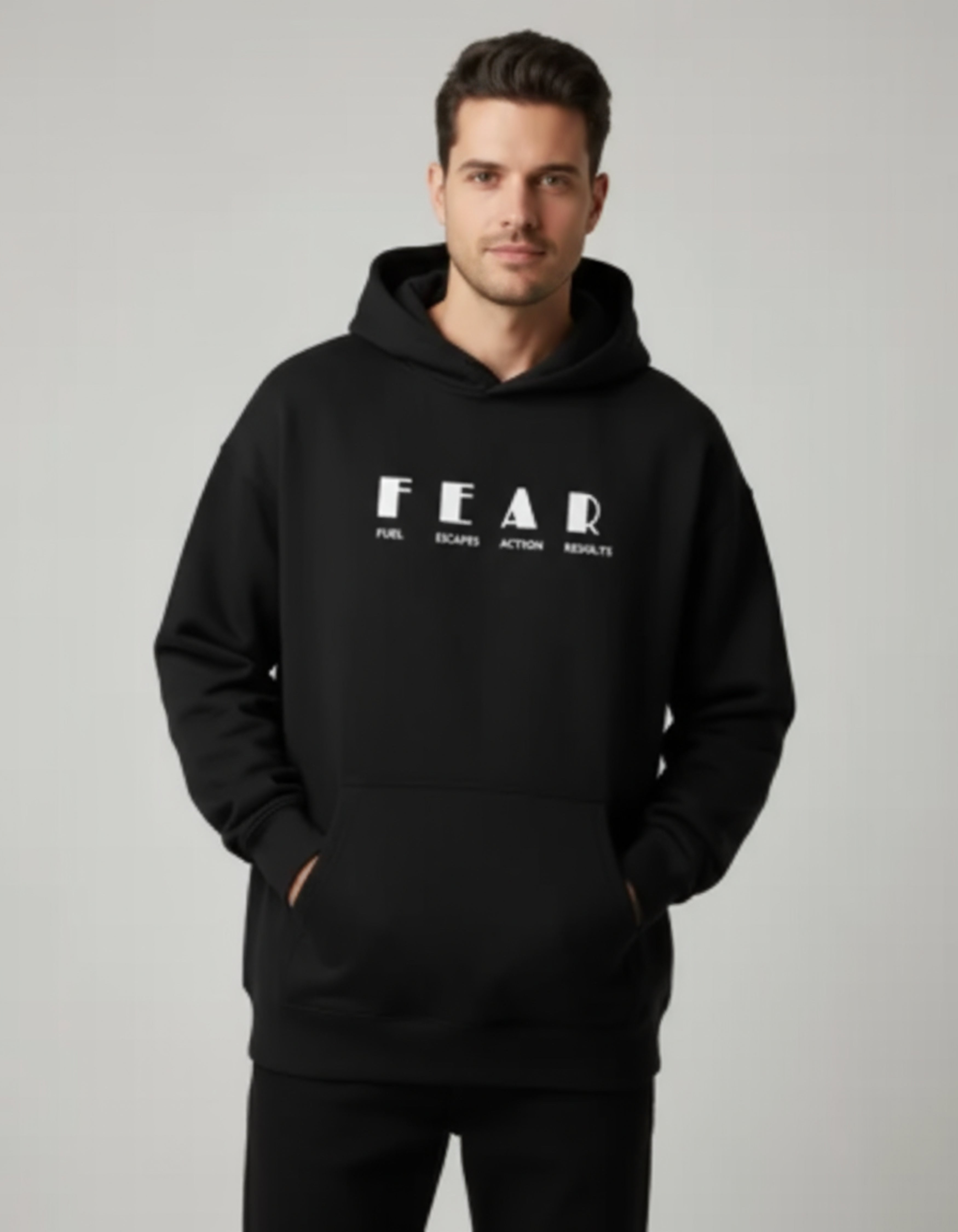 Black Fear Typography Oversized Hoodie
