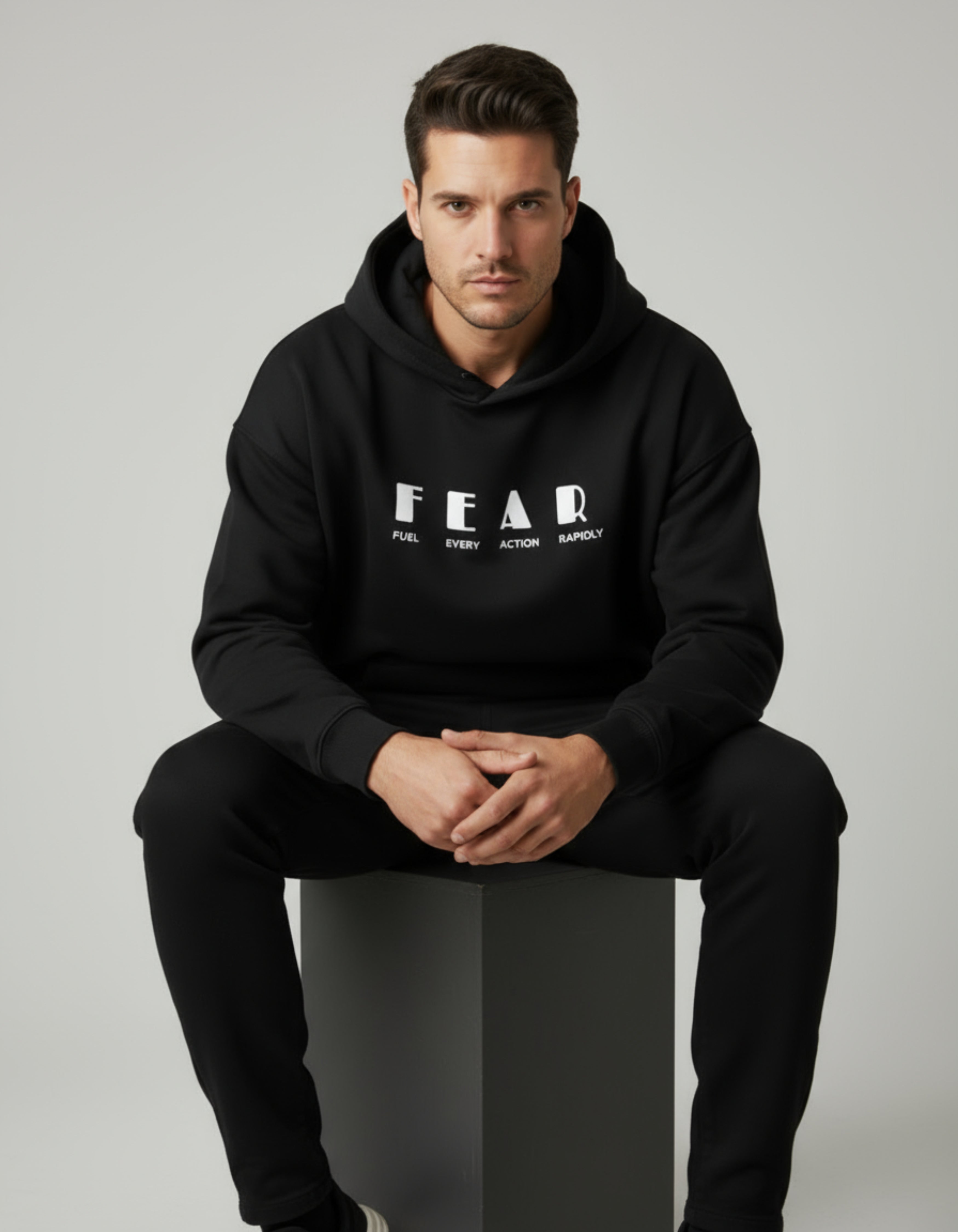 Black Fear Typography Oversized Hoodie