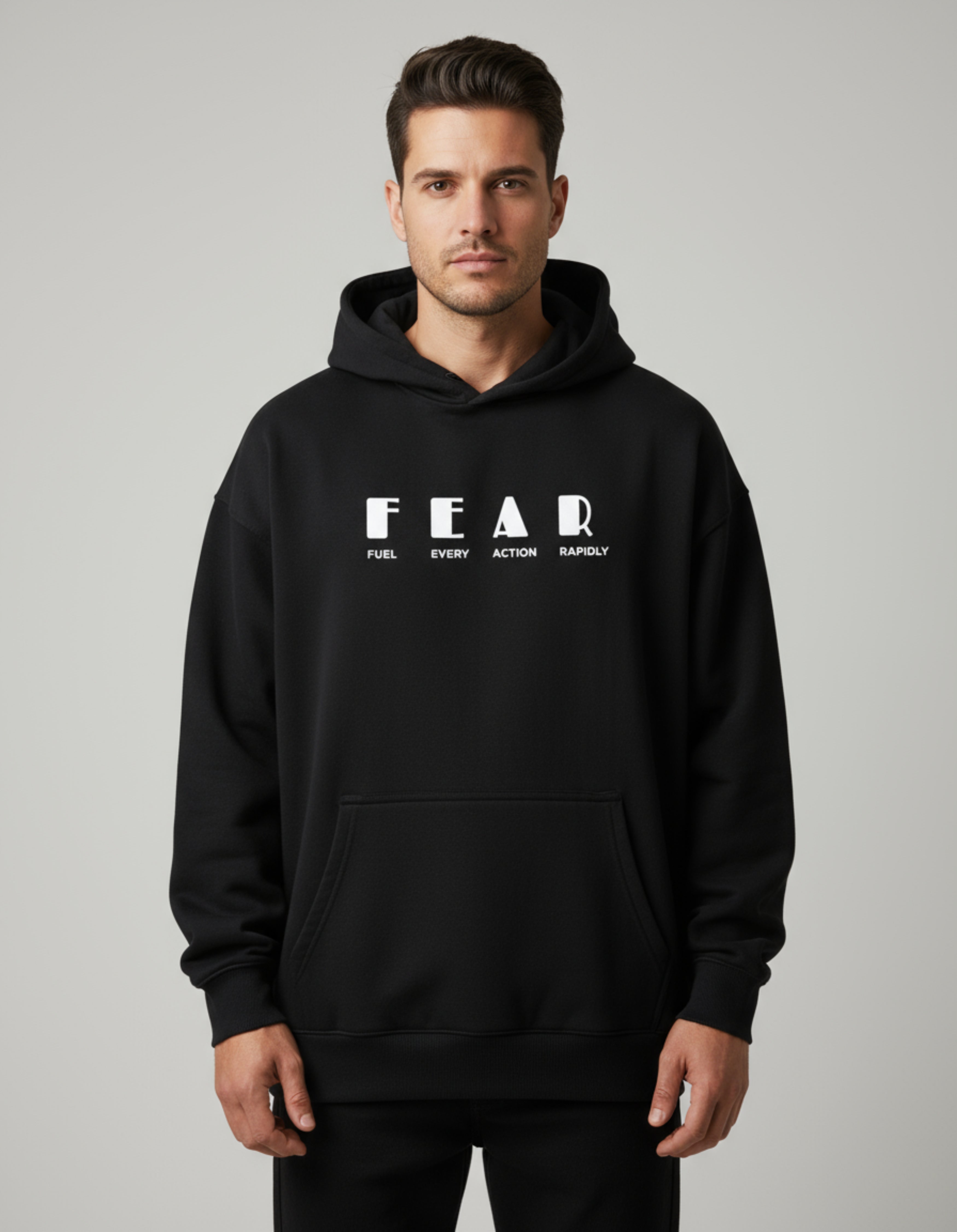 Black Fear Typography Oversized Hoodie