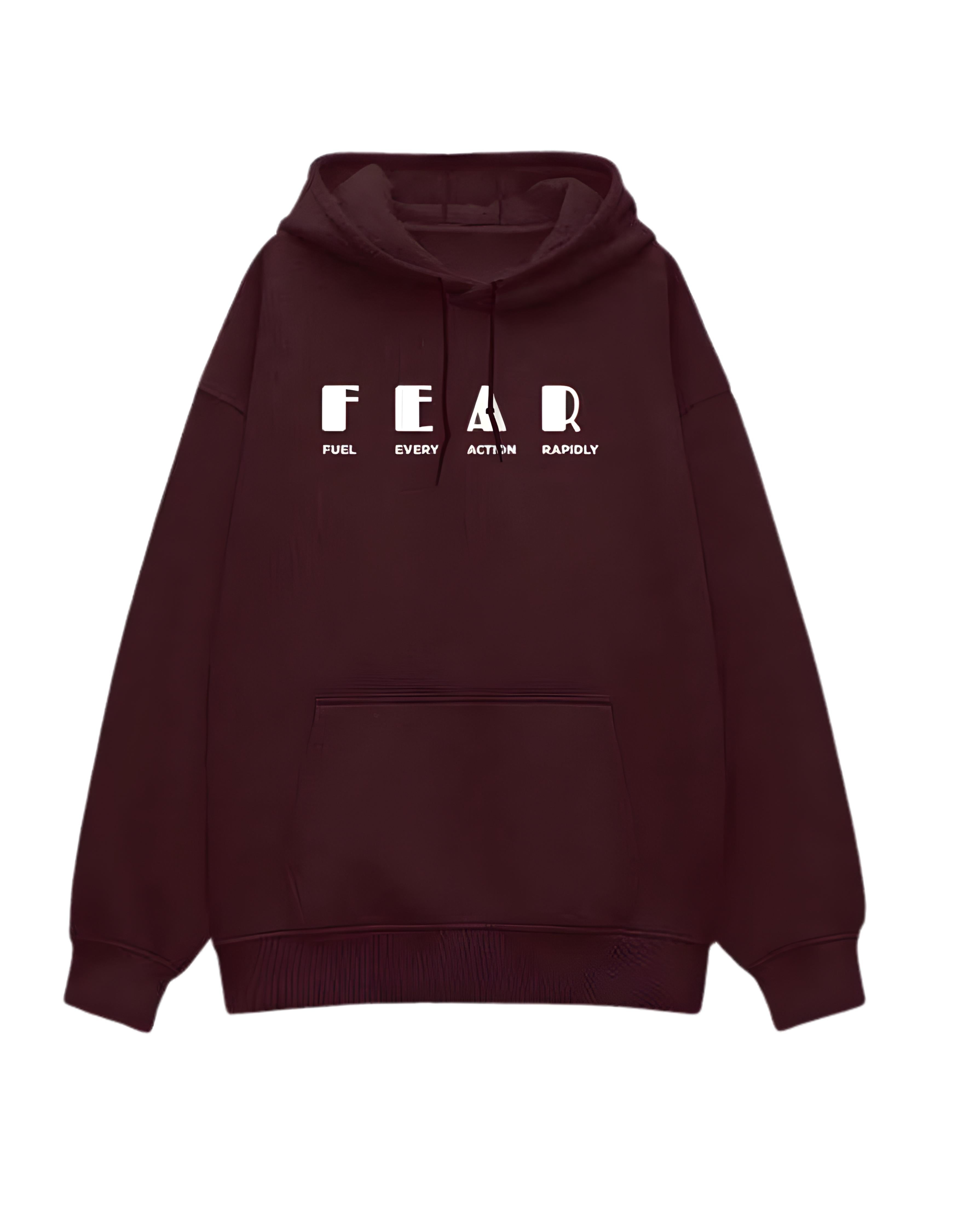 Maroon Fear Typography Oversized Hoodie