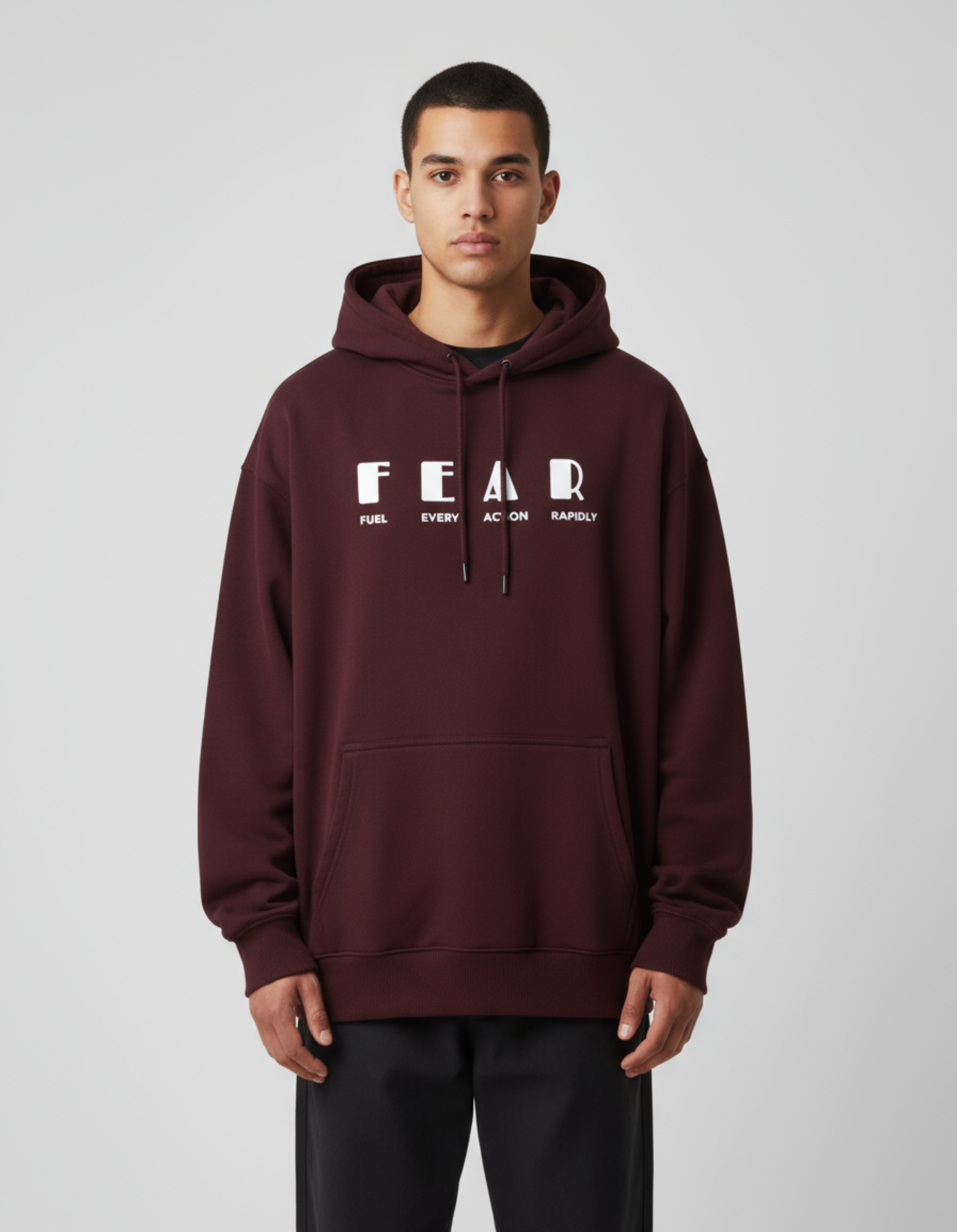 Maroon Fear Typography Oversized Hoodie