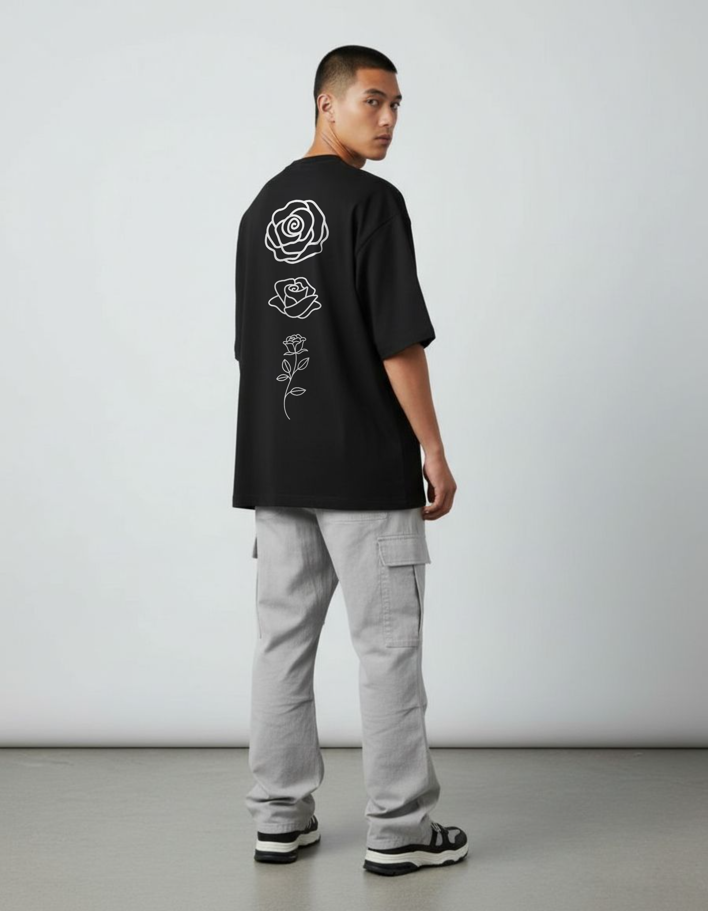 Black Floral Oversized Printed T-Shirt