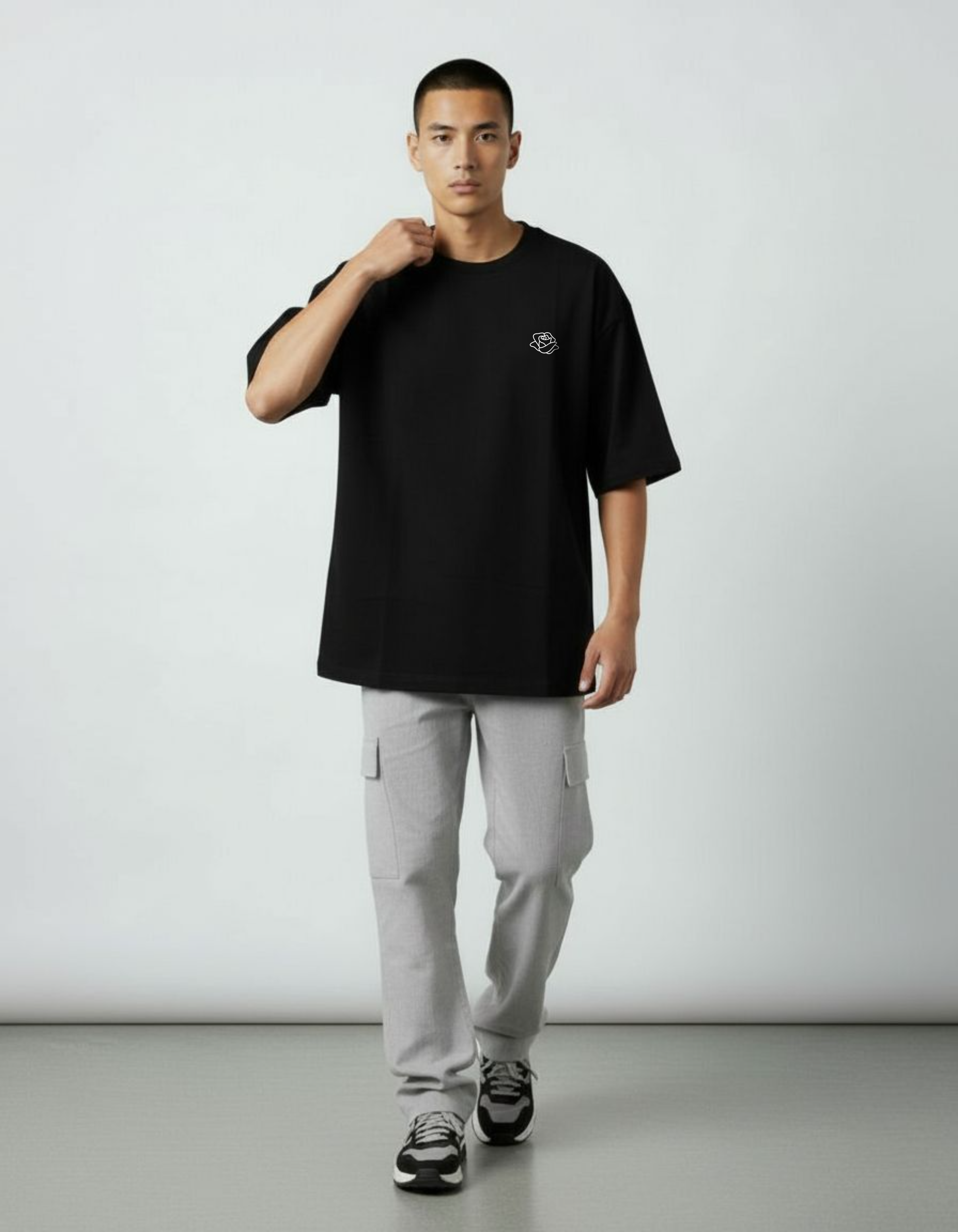 Black Floral Oversized Printed T-Shirt