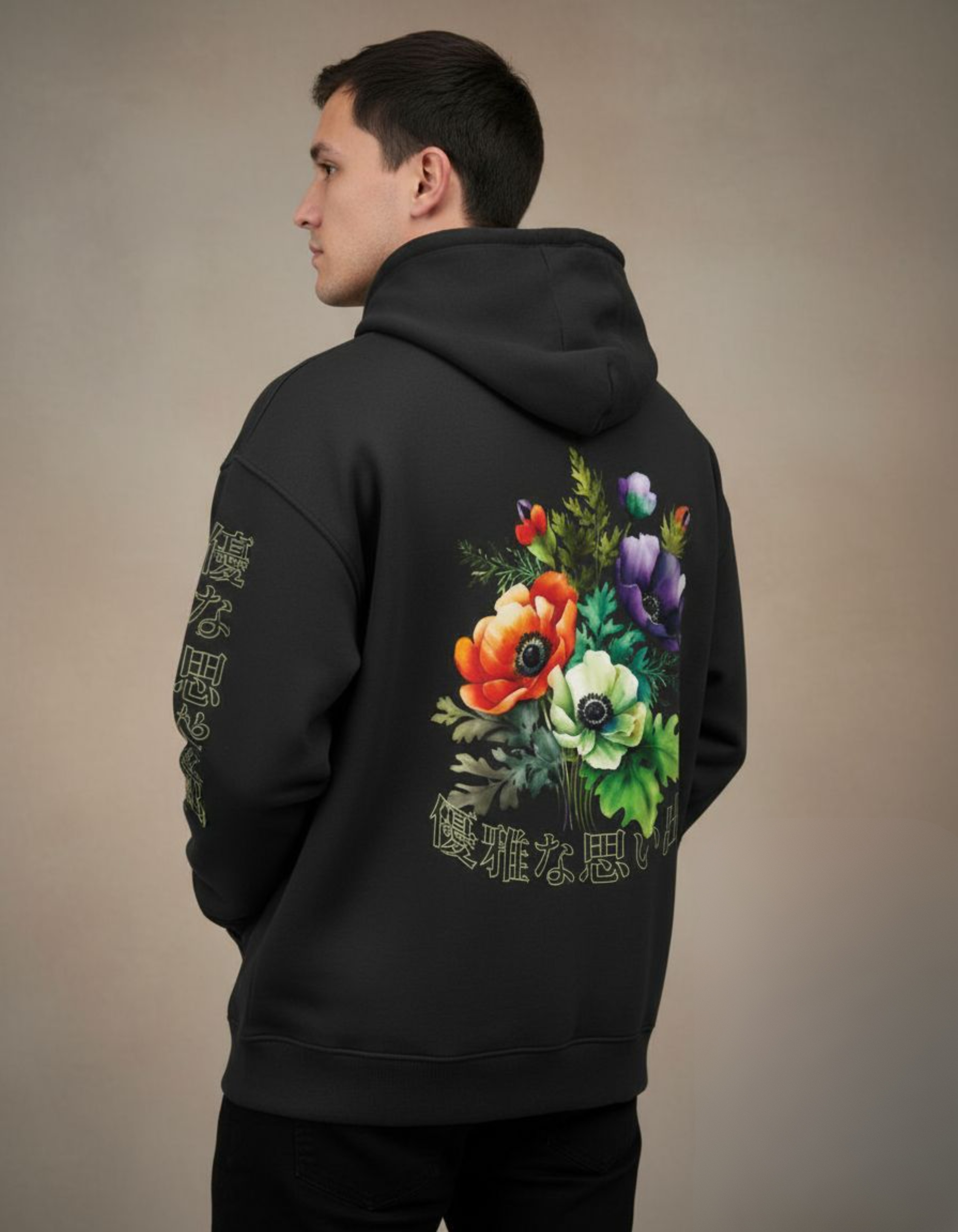 Black Floral Printed Oversized Hoodie