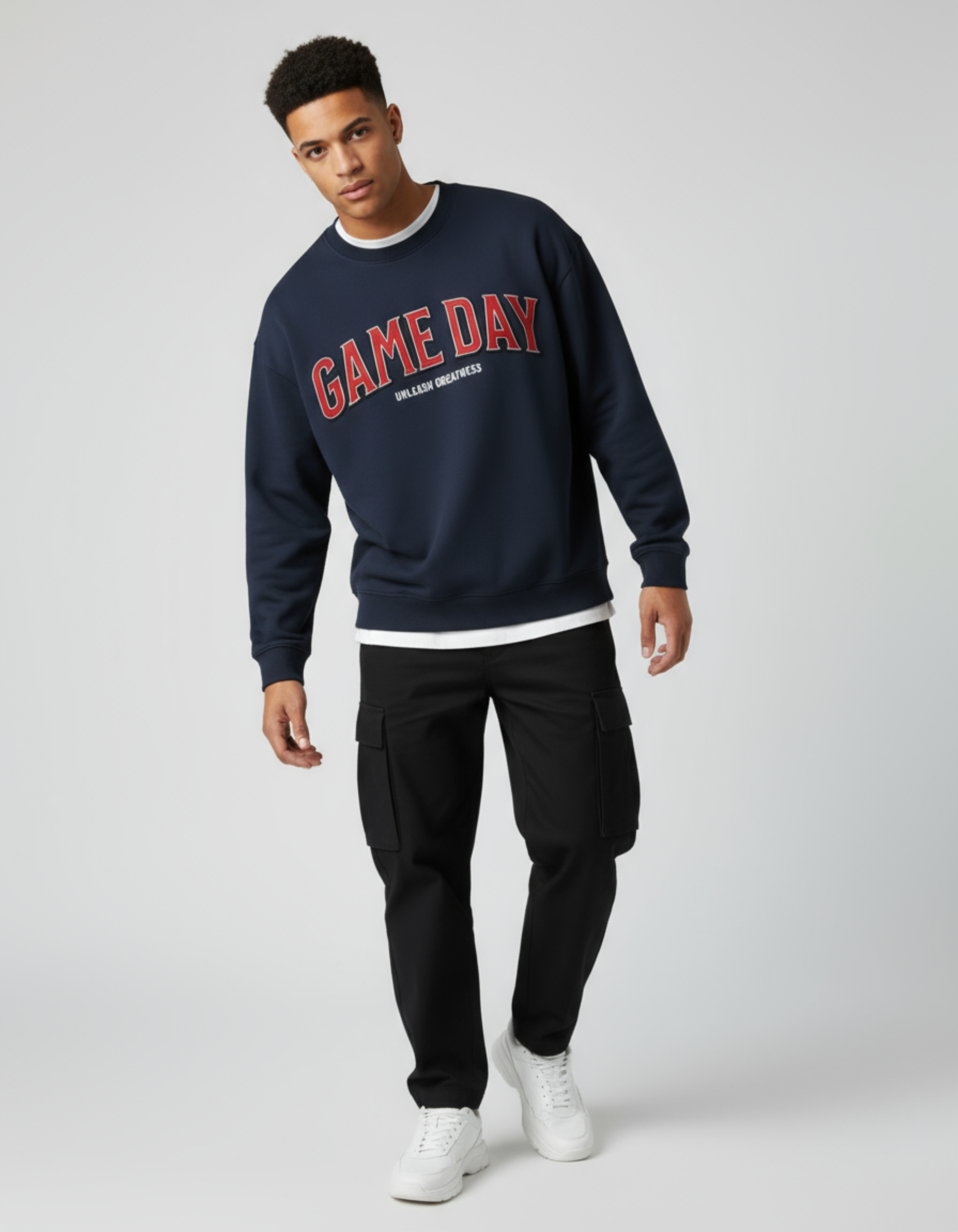 Navy Blue Game Day Typography Oversized Sweatshirt