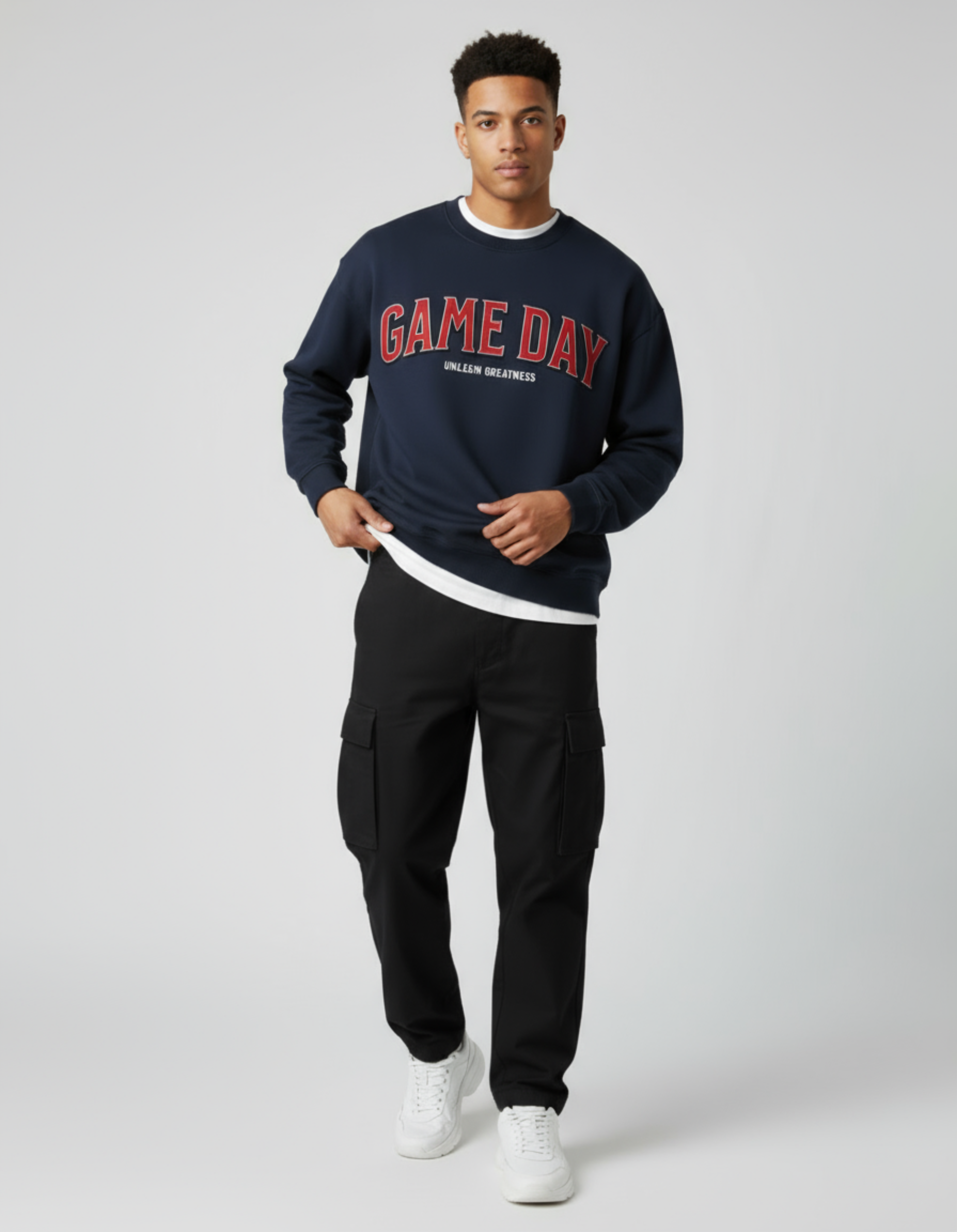 Navy Blue Game Day Typography Oversized Sweatshirt