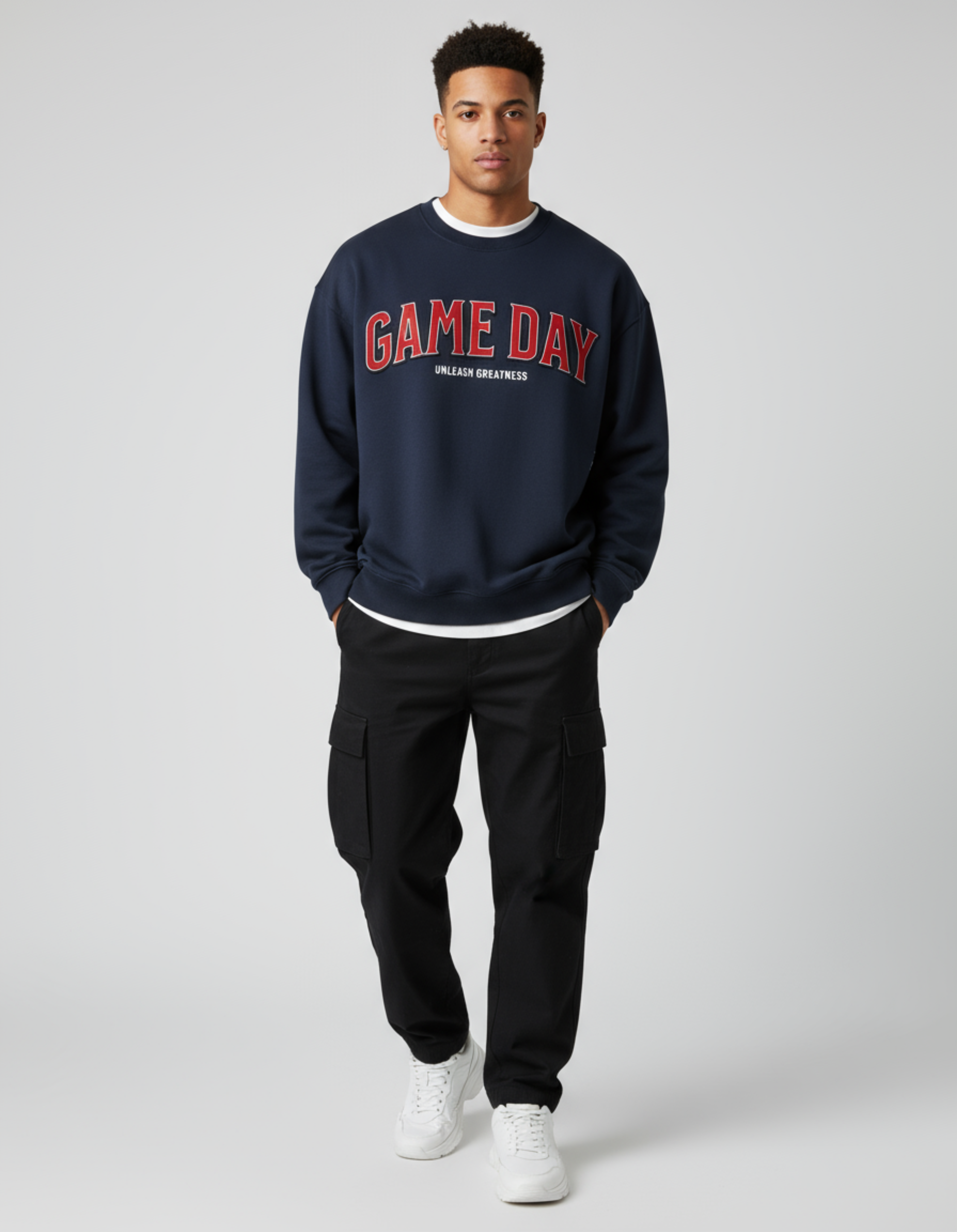 Navy Blue Game Day Typography Oversized Sweatshirt