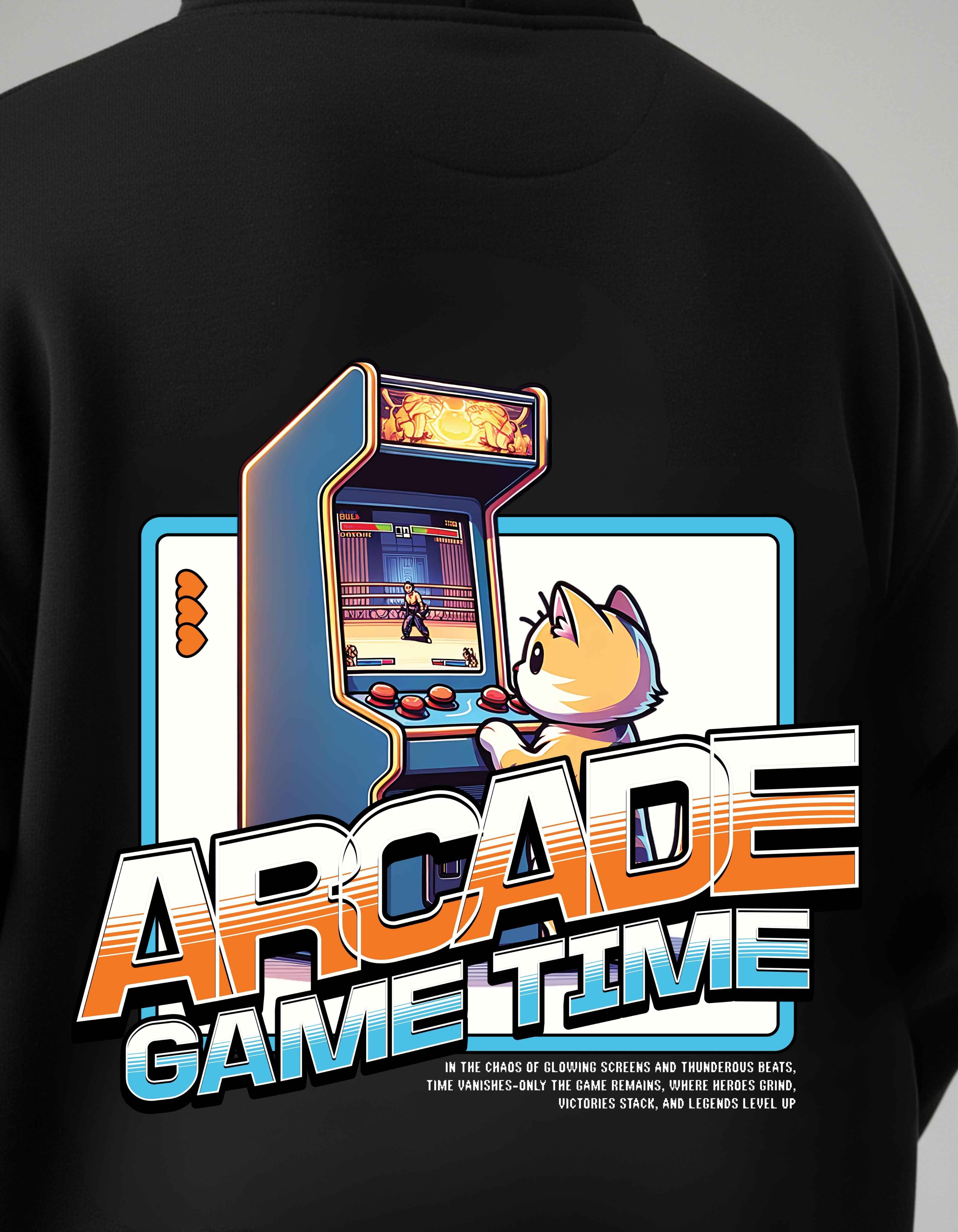 Black Game Time Printed Oversized Hoodie